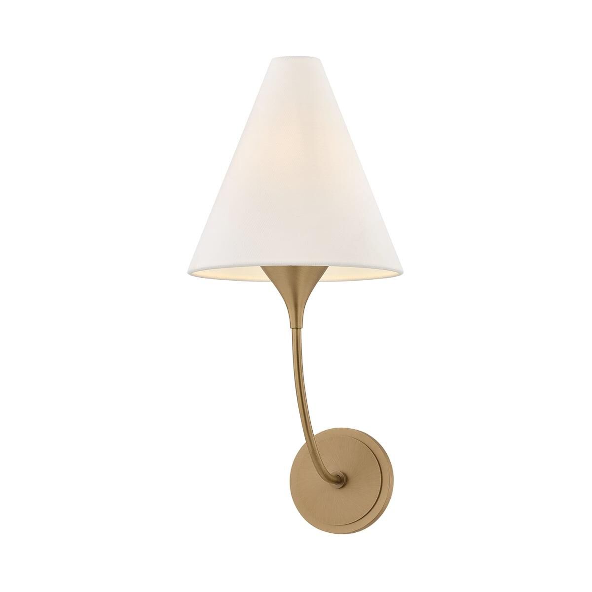 Shown in Patina Brass finish and Off White Linen shade