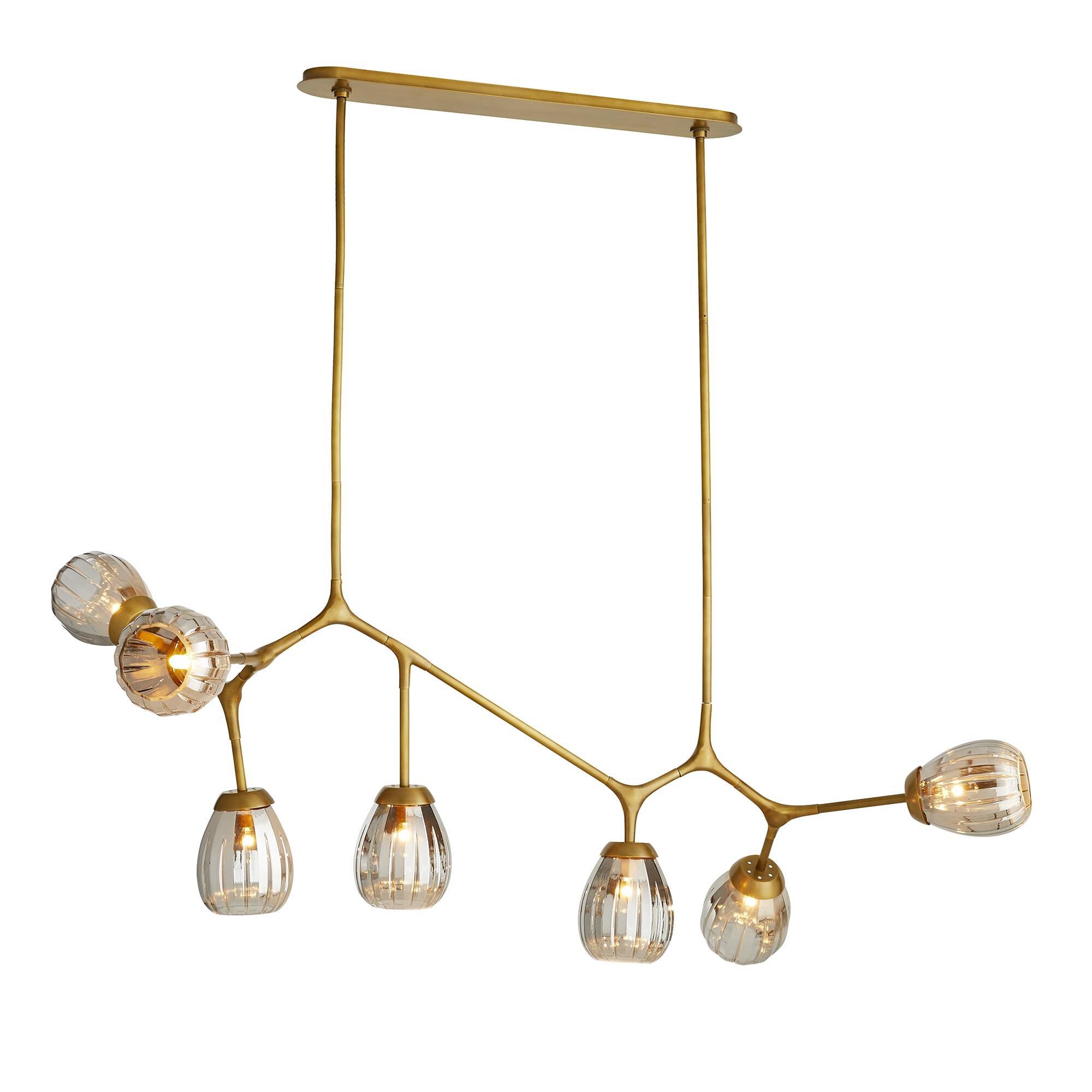 Shown in Antique Brass finish and Smoke Luster glass