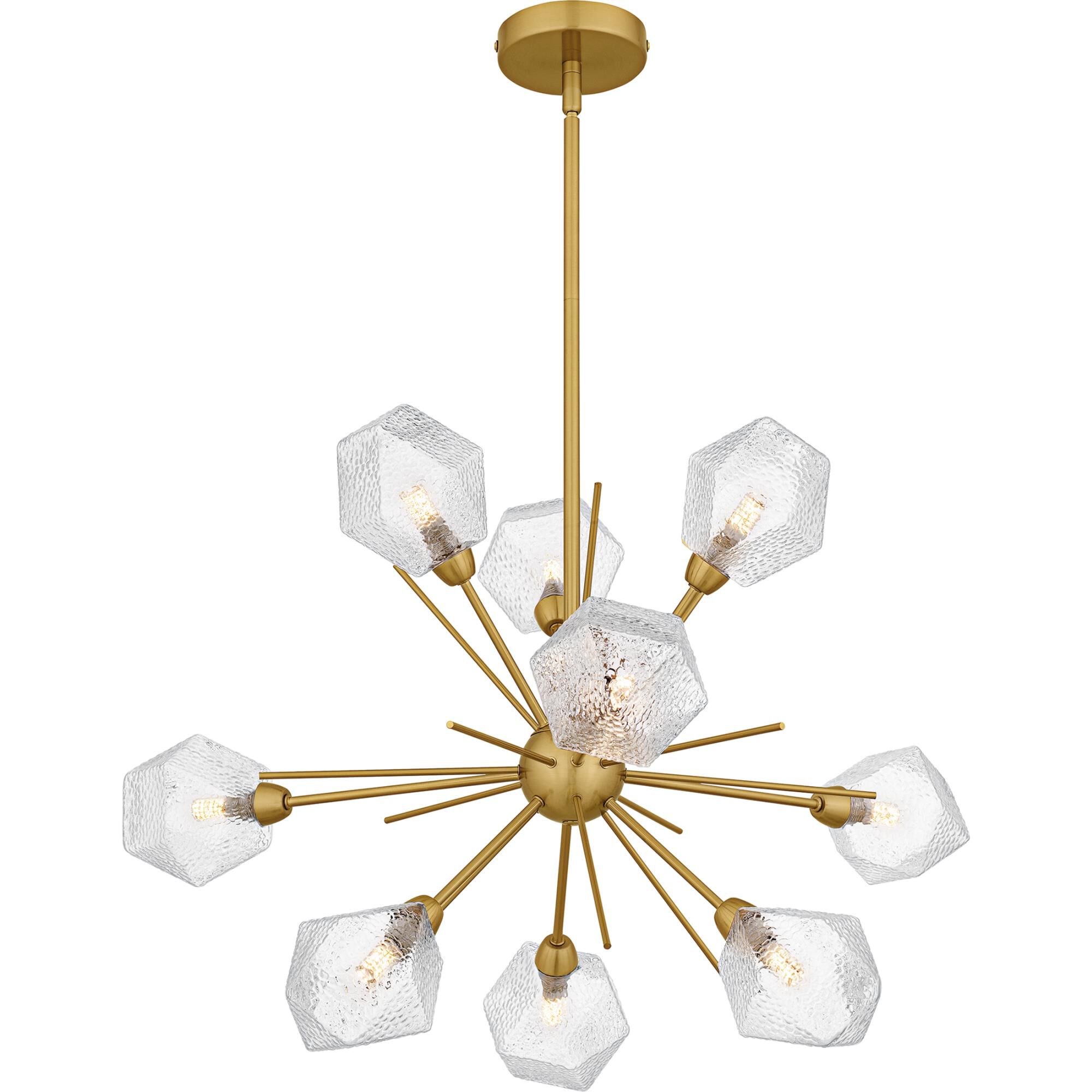 Shown in Brushed Gold finish and Clear Textured Glass shade