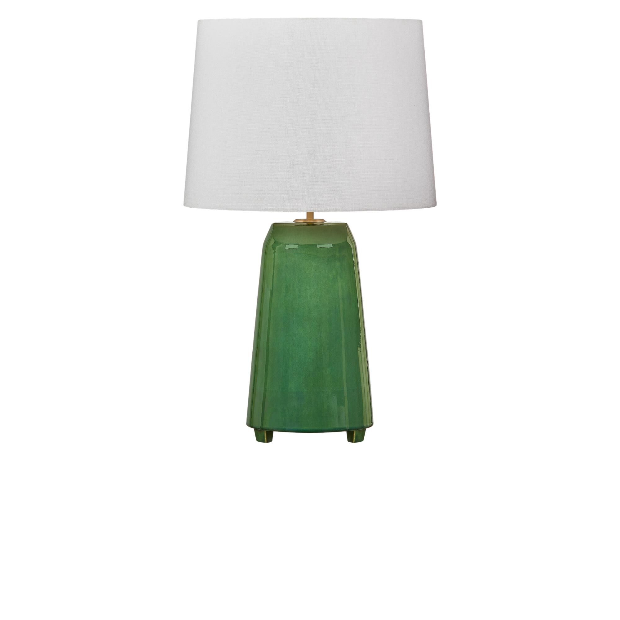 Shown in Green finish and White Linen Fabric shade