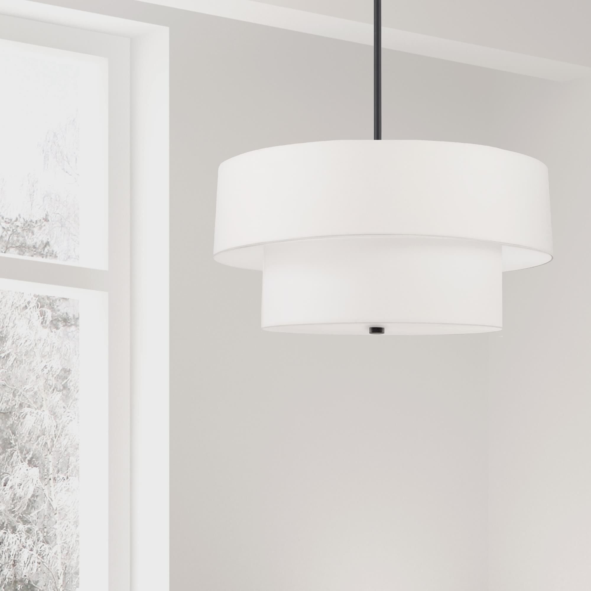 Shown in Black and White finish and White Fabric Drum shade