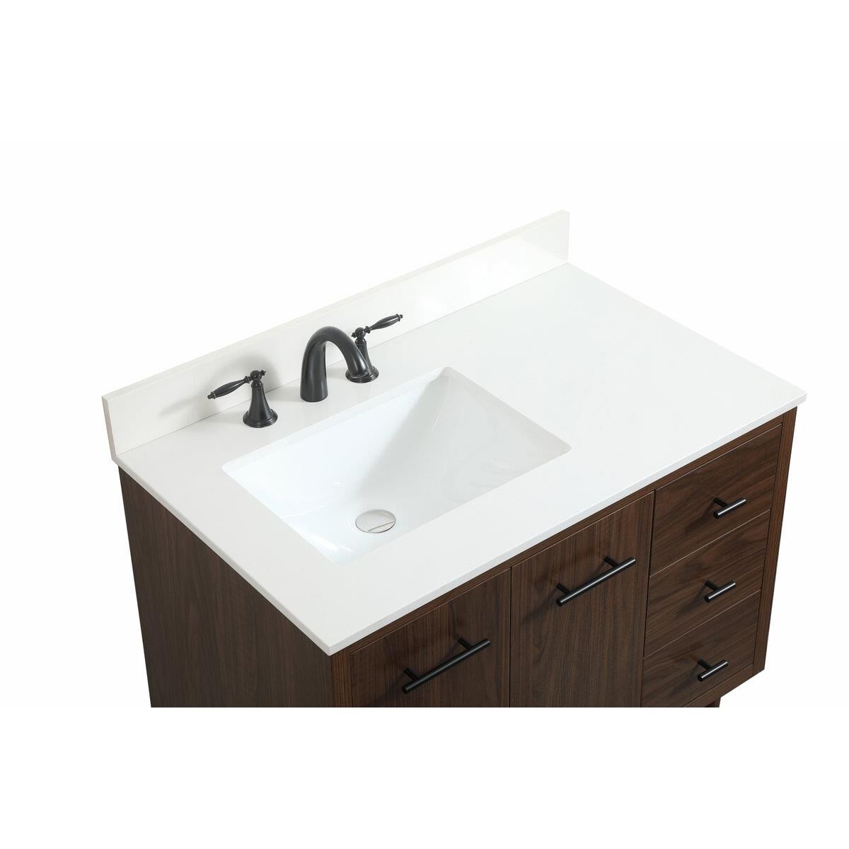 Shown in Walnut finish and Backsplash accent