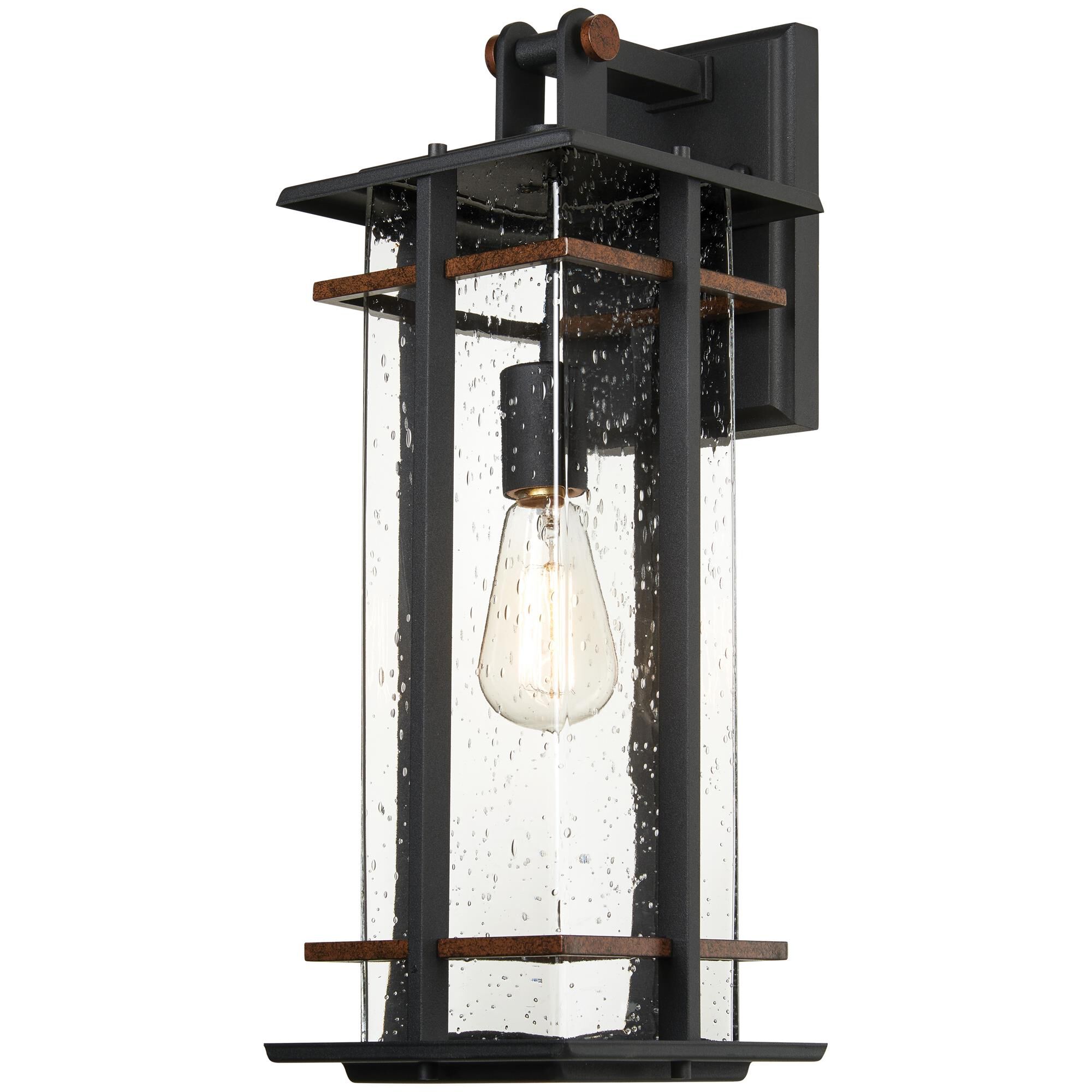 Shown in Black W/Antique Copper Accents finish and Clear Seeded glass