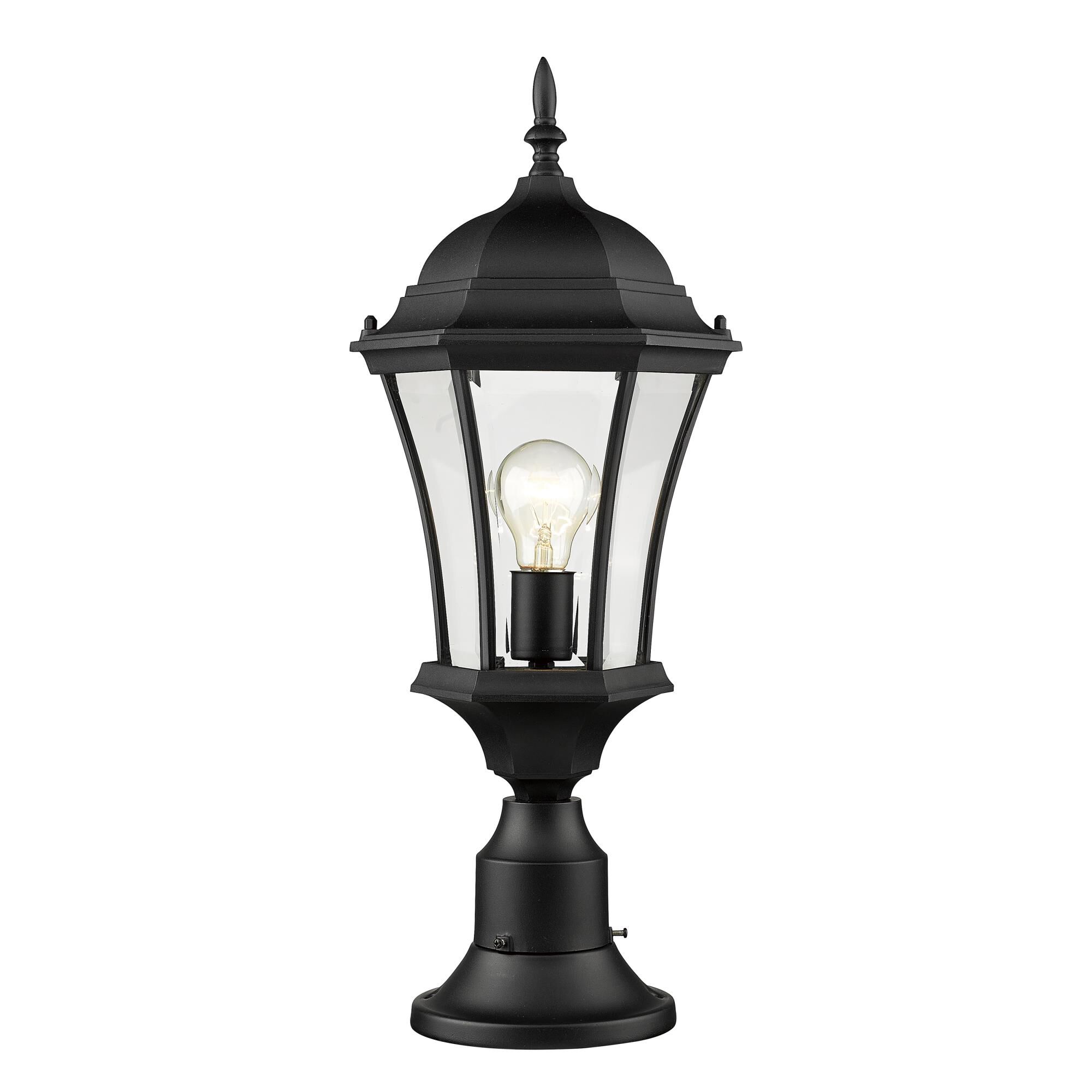 Shown in Black finish and Clear Beveled glass