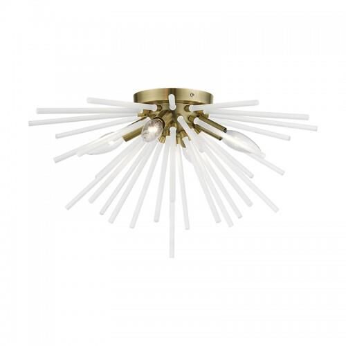 Shown in Antique Brass finish and Acid Etched Rods shade