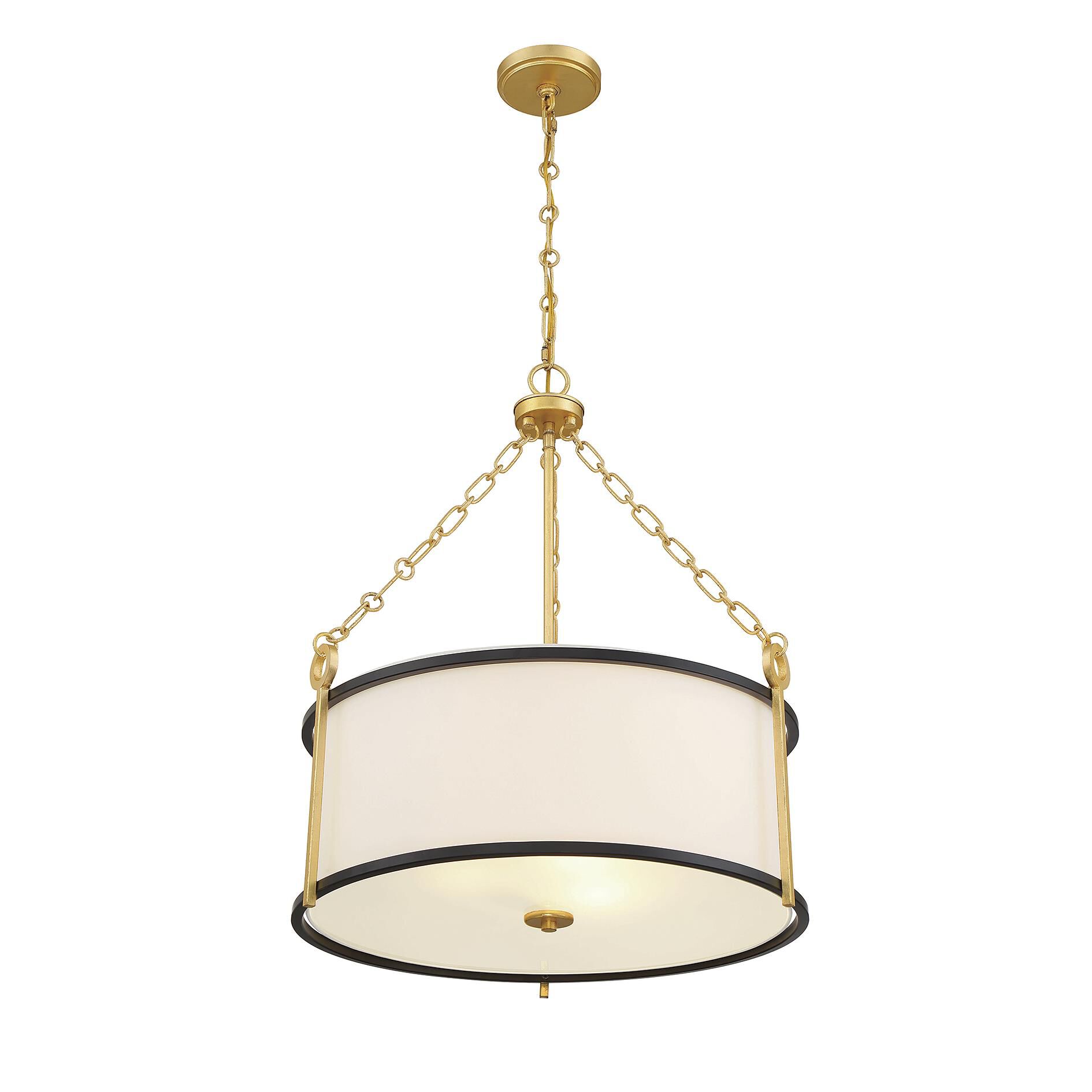 Shown in Matte Black With True Gold finish and White Fabric shade