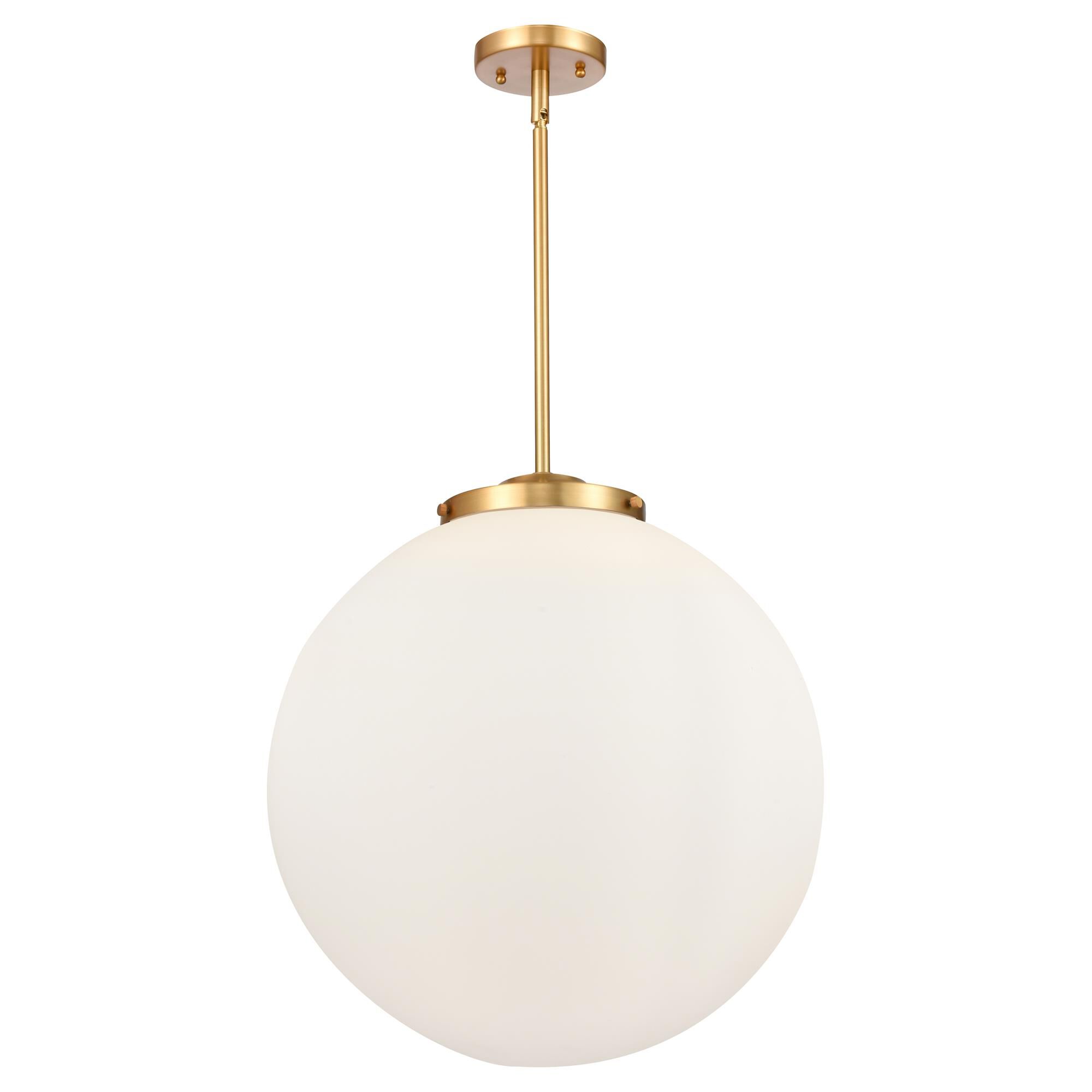Shown in Satin Gold finish and Matte White Cased Beacon glass