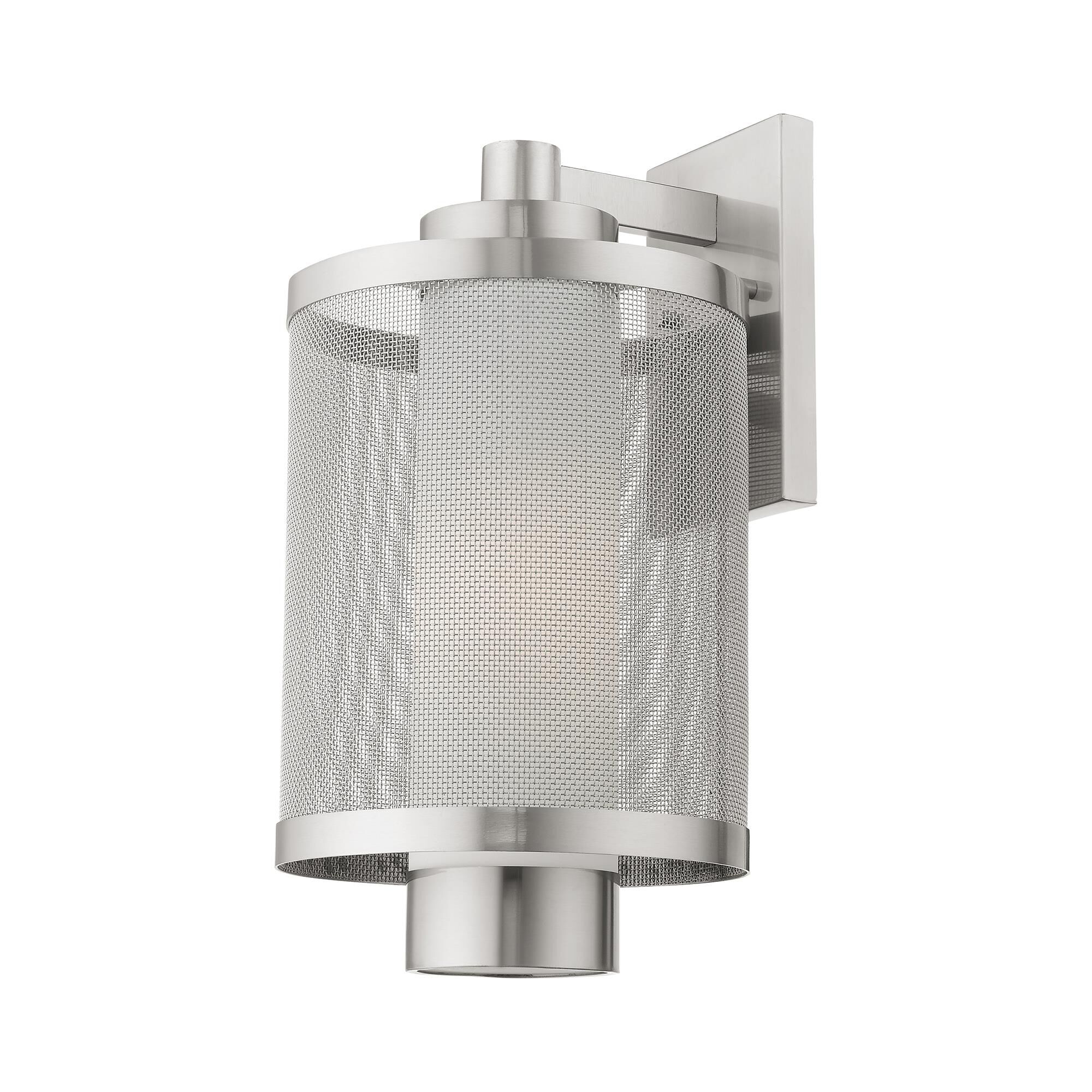Shown in Brushed Nickel finish and Brushed Nickel Stainless Steel Mesh With Satin Opal White glass and Brushed Nickel Stainless Steel Mesh With Satin Opal White Glass shade