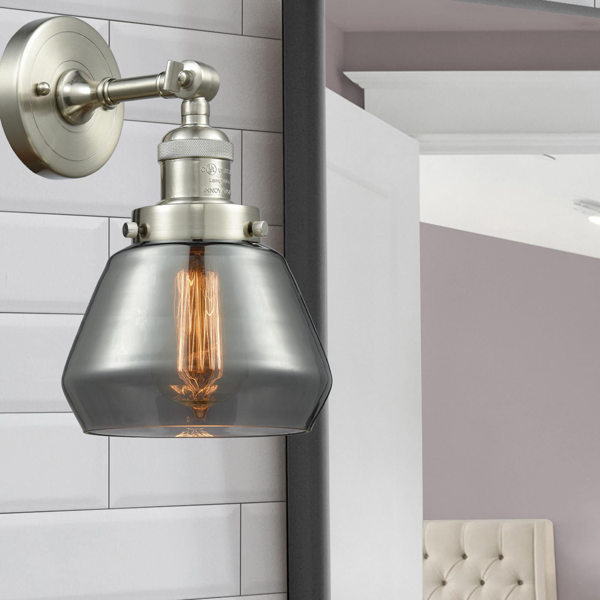 Shown in Brushed Satin Nickel finish and Plated Smoked glass
