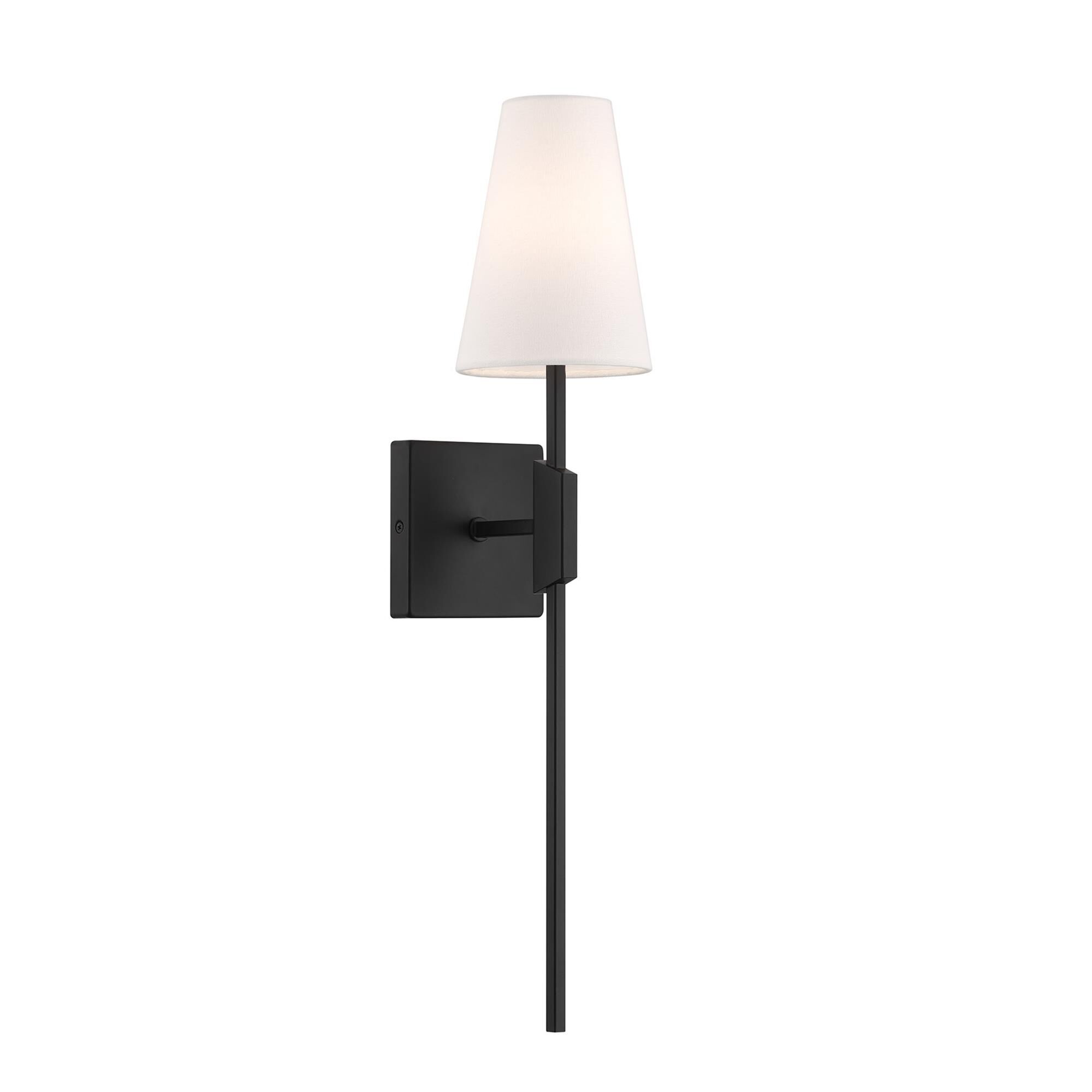 Shown in Matte Black finish and White Linen Fabric shade