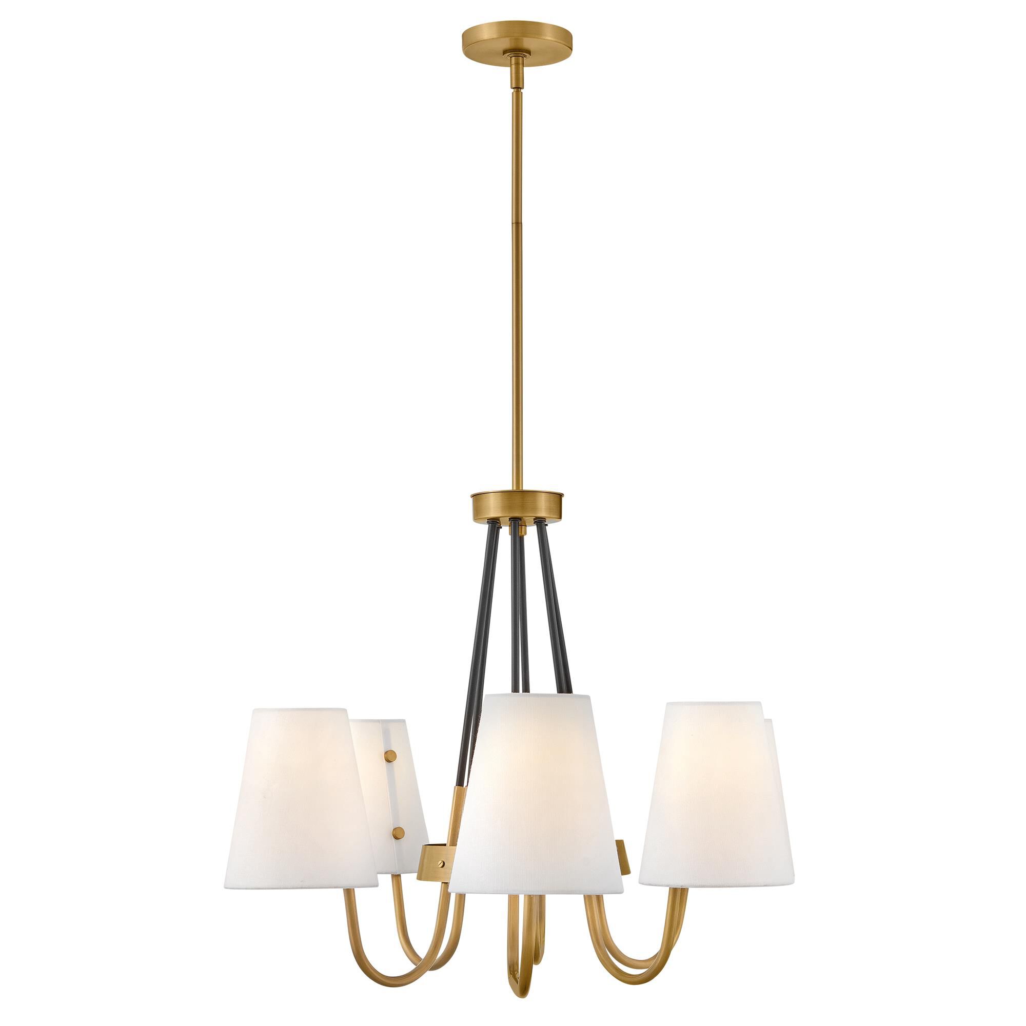 Shown in Heritage Brass finish and Off-White Fabric shade