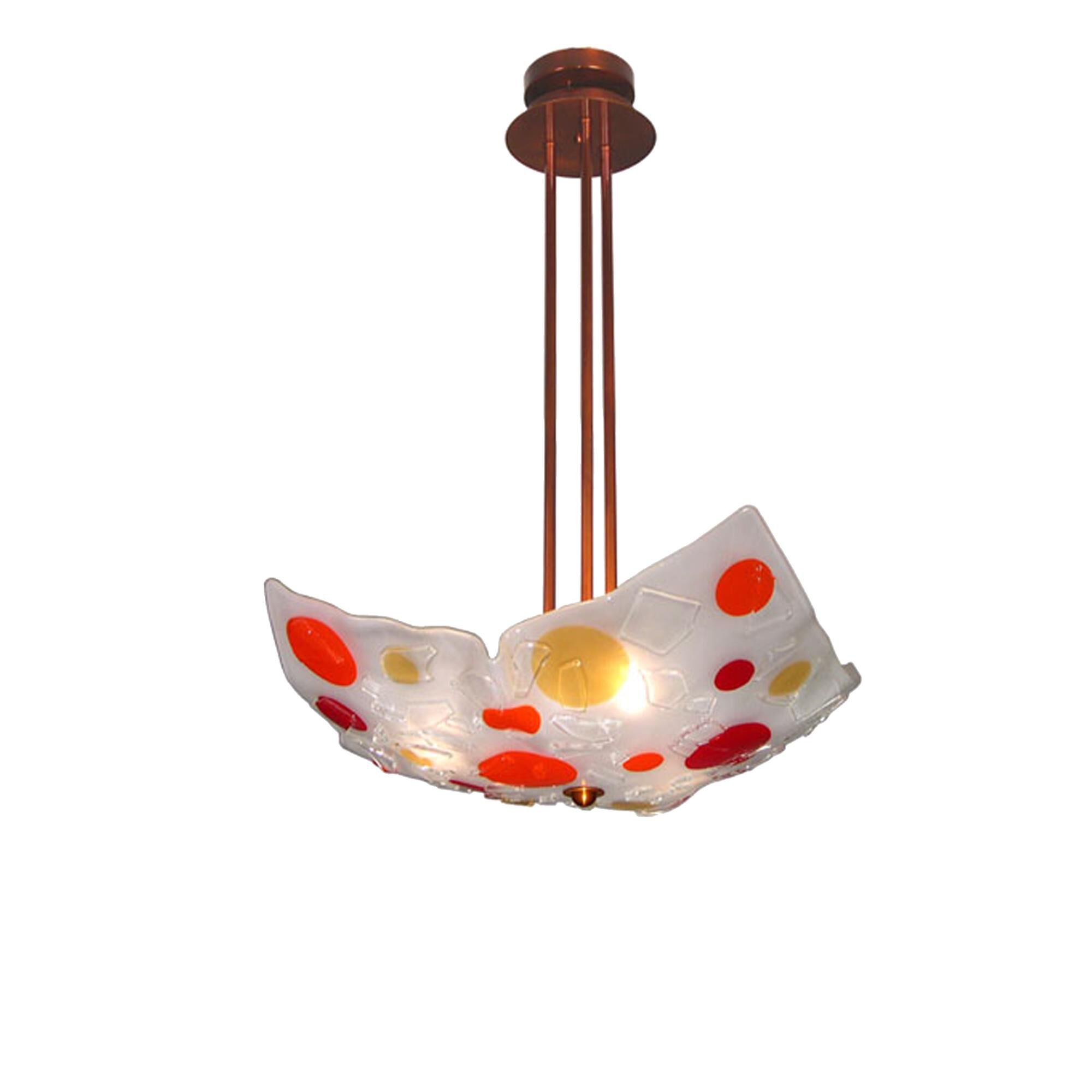 Shown in Transparent Copper finish and Cherry Red-Orange-Lemon Yellow glass