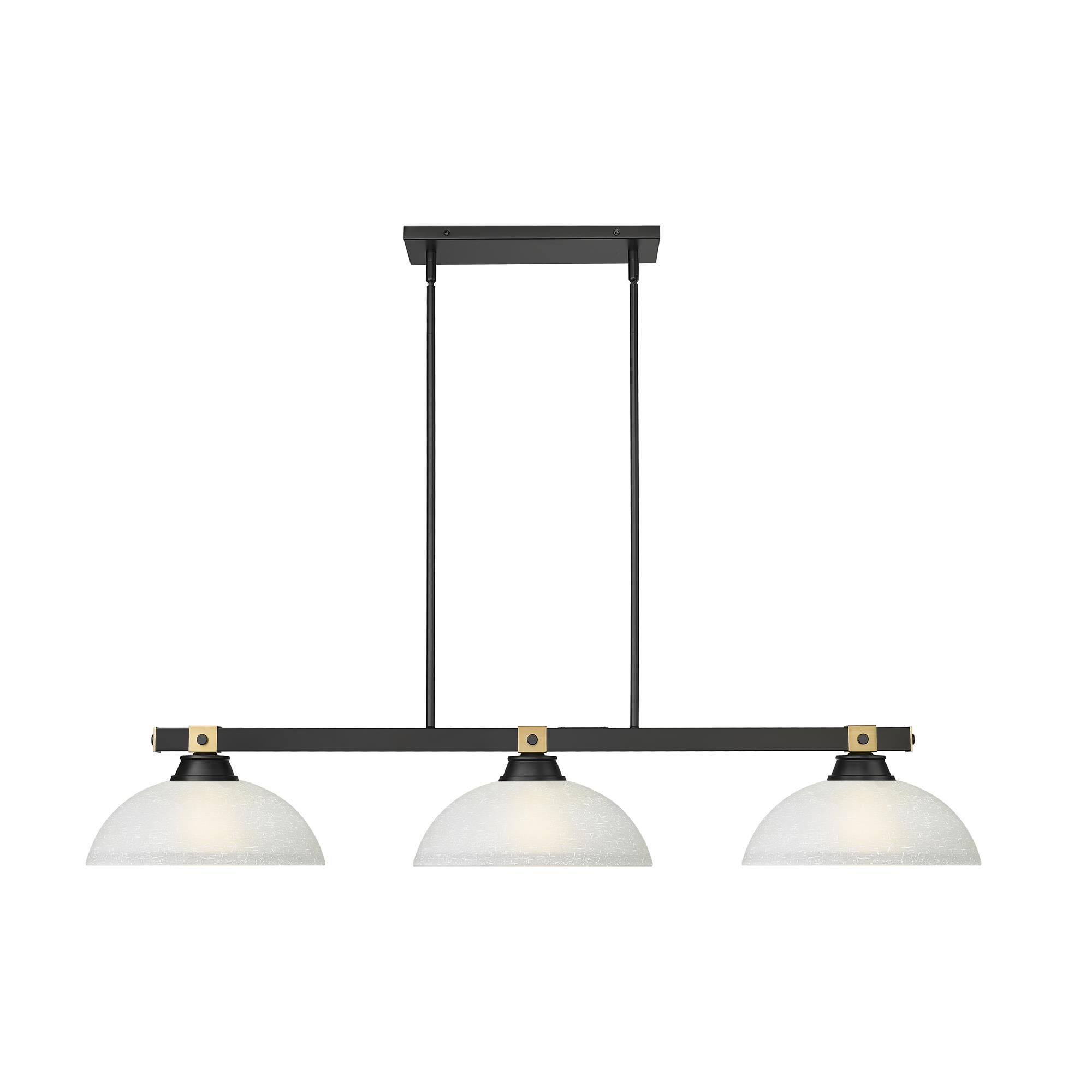 Shown in Matte Black + Rubbed Brass finish and White Linen glass and White Linen shade
