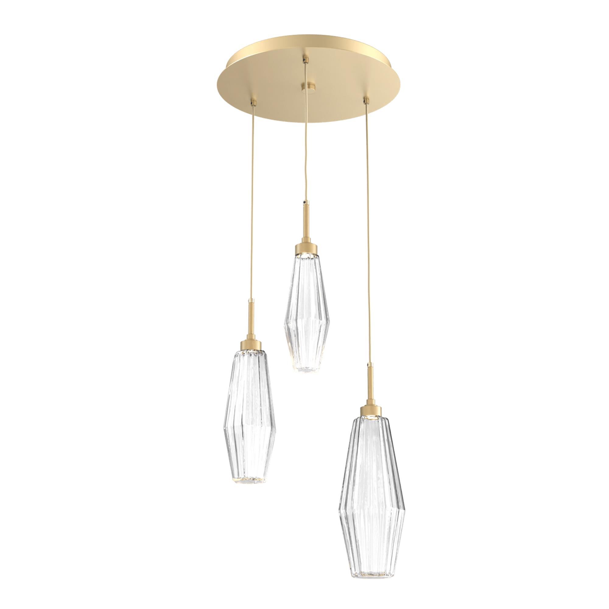 Shown in Gilded Brass finish and Optic Rib Clear glass