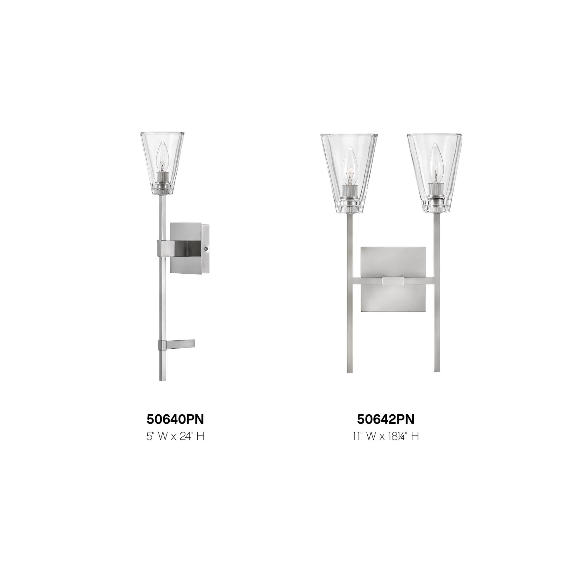 Shown in Polished Nickel finish and Clear glass