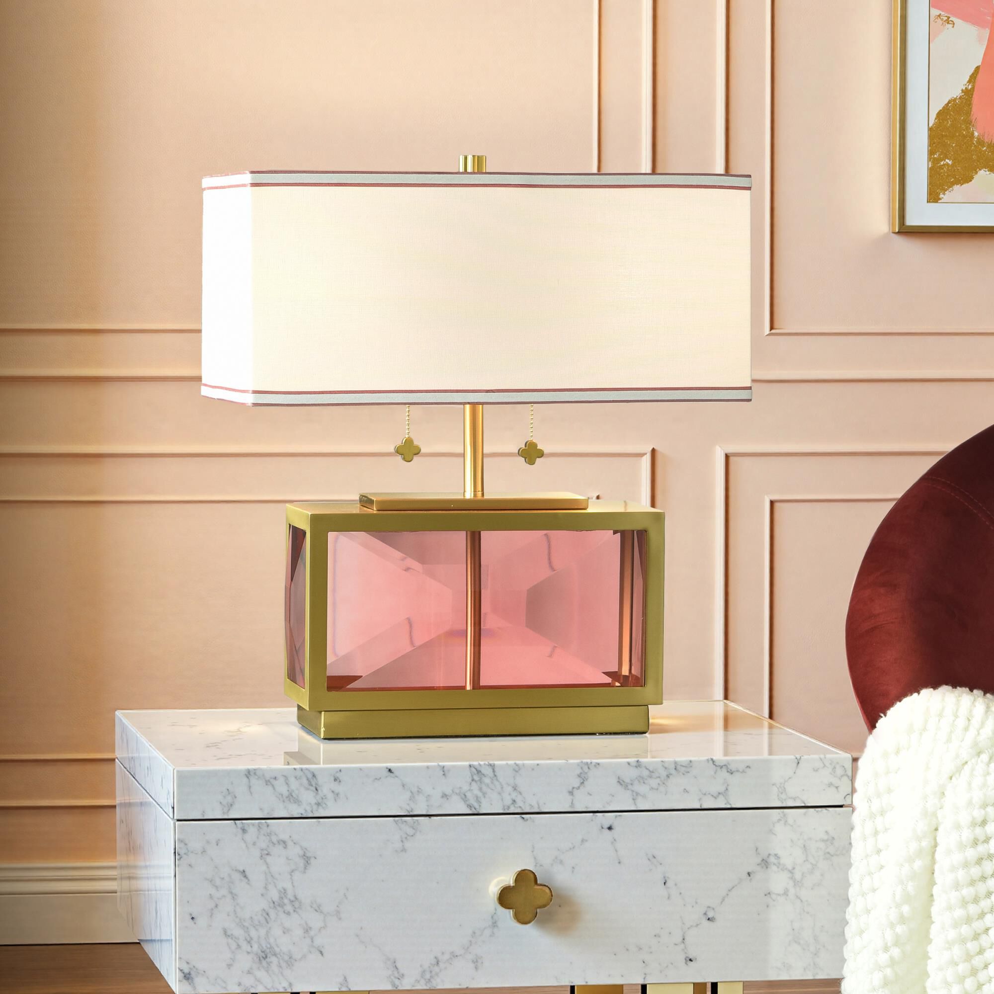 Shown in Polished Brass and Blush finish and Off-White shade
