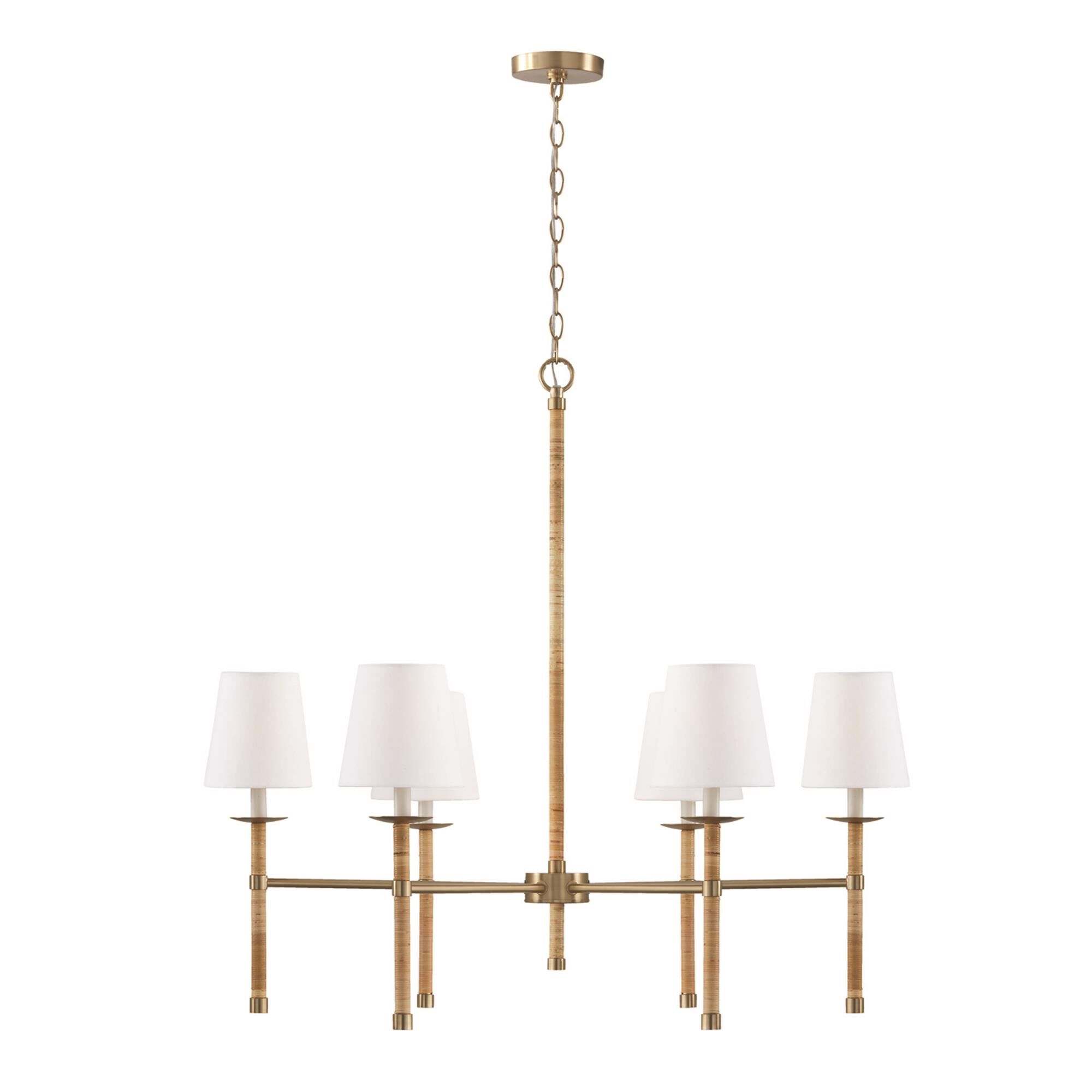Shown in Matte Brass finish and White Fabric Stay-Straight shade