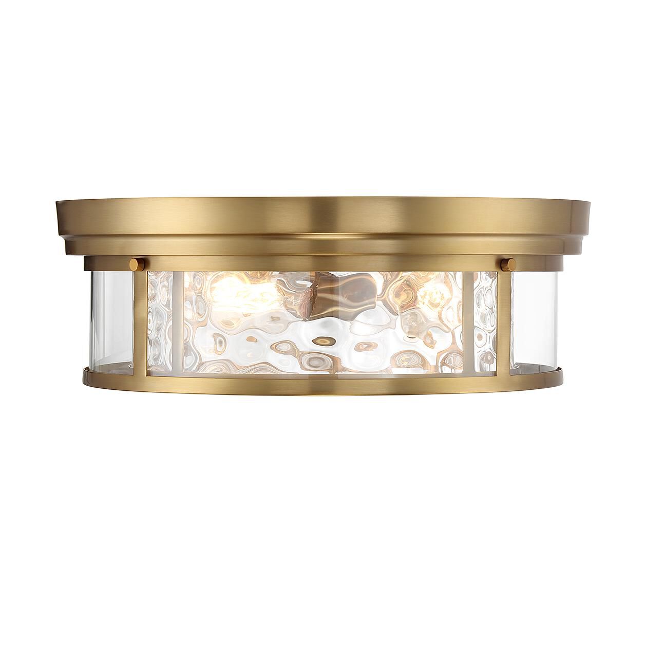 Shown in Warm Brass finish and Hammer glass