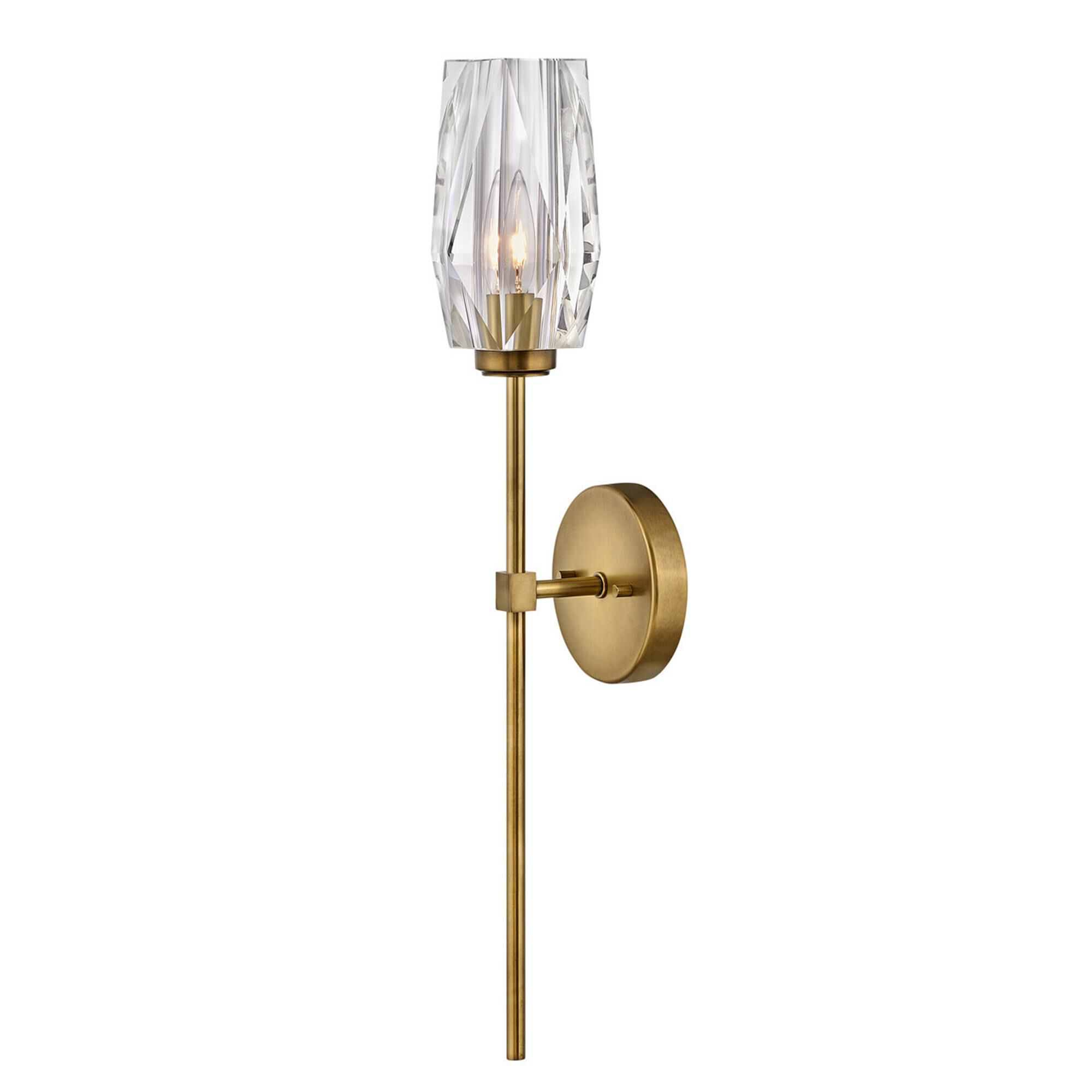 Shown in Heritage Brass finish and Faceted Clear Crystal glass