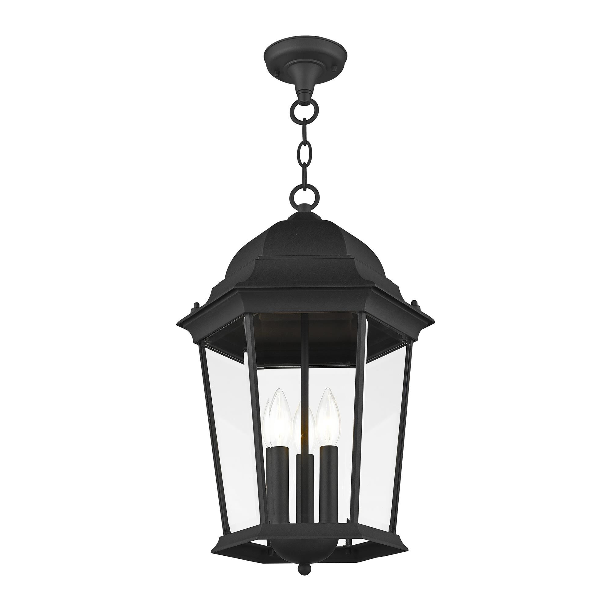 Shown in Textured Black finish and Clear Beveled glass and Clear Beveled Glass shade