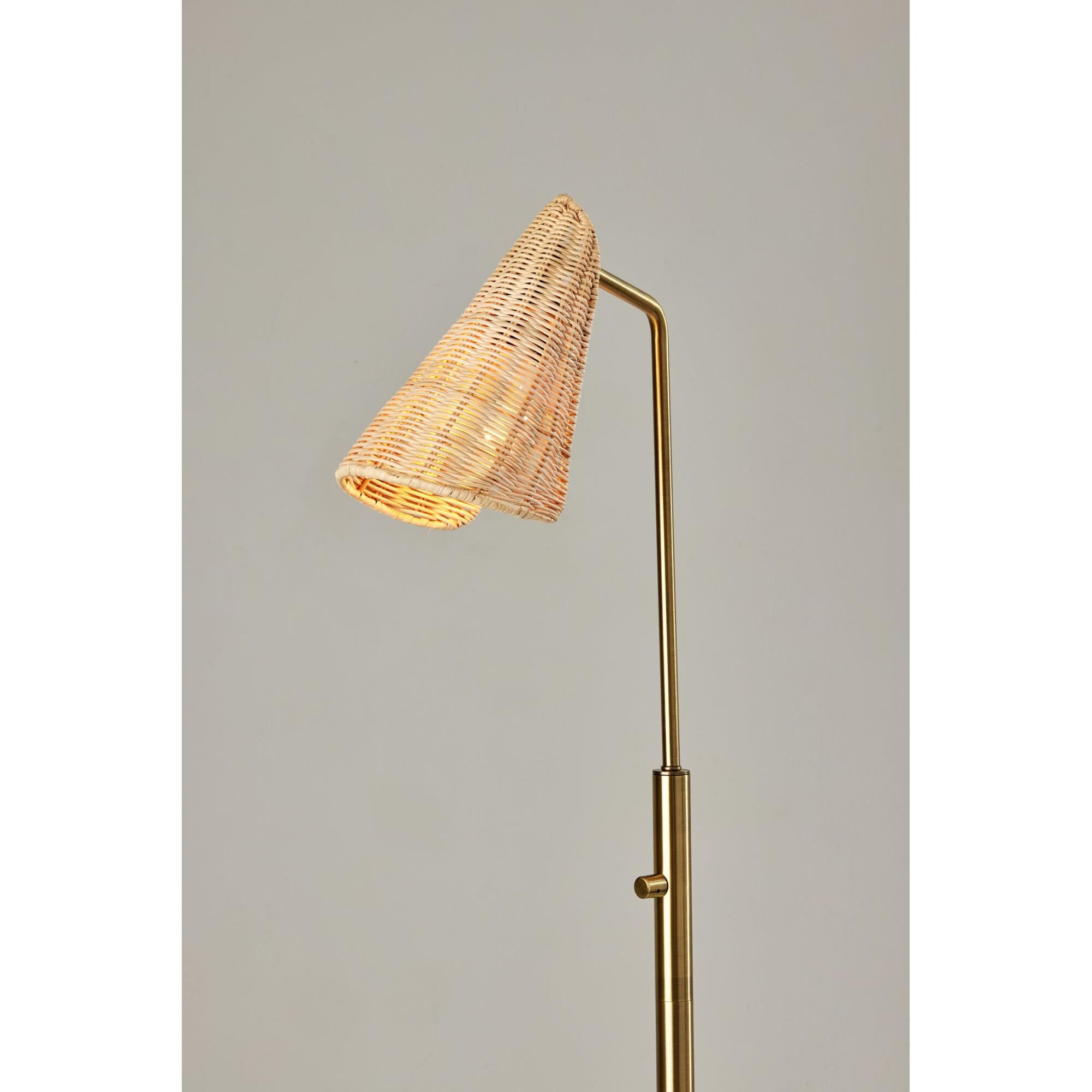 Shown in Antique Brass finish and Natural Rattan shade