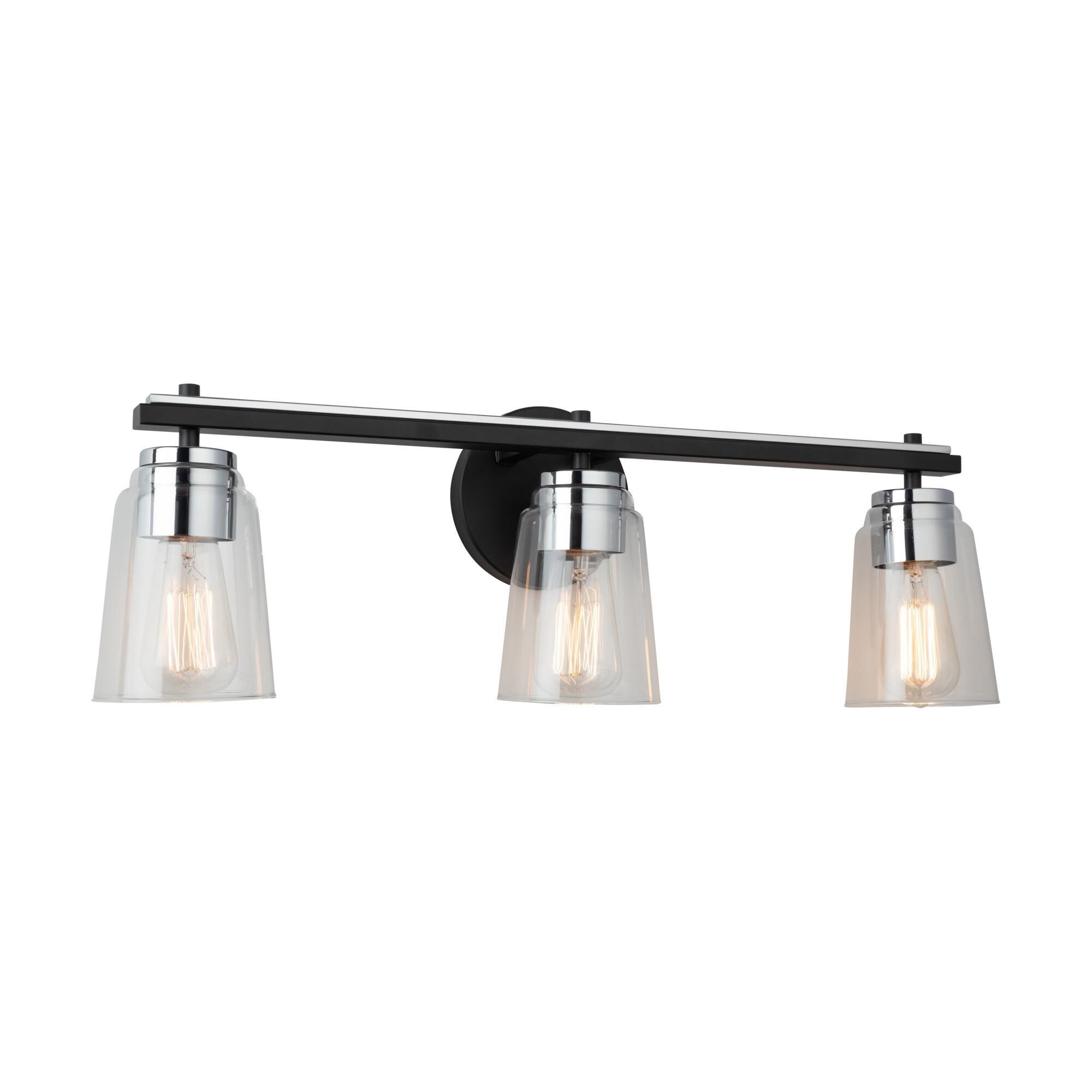 Shown in Black And Chrome finish and Glass shade