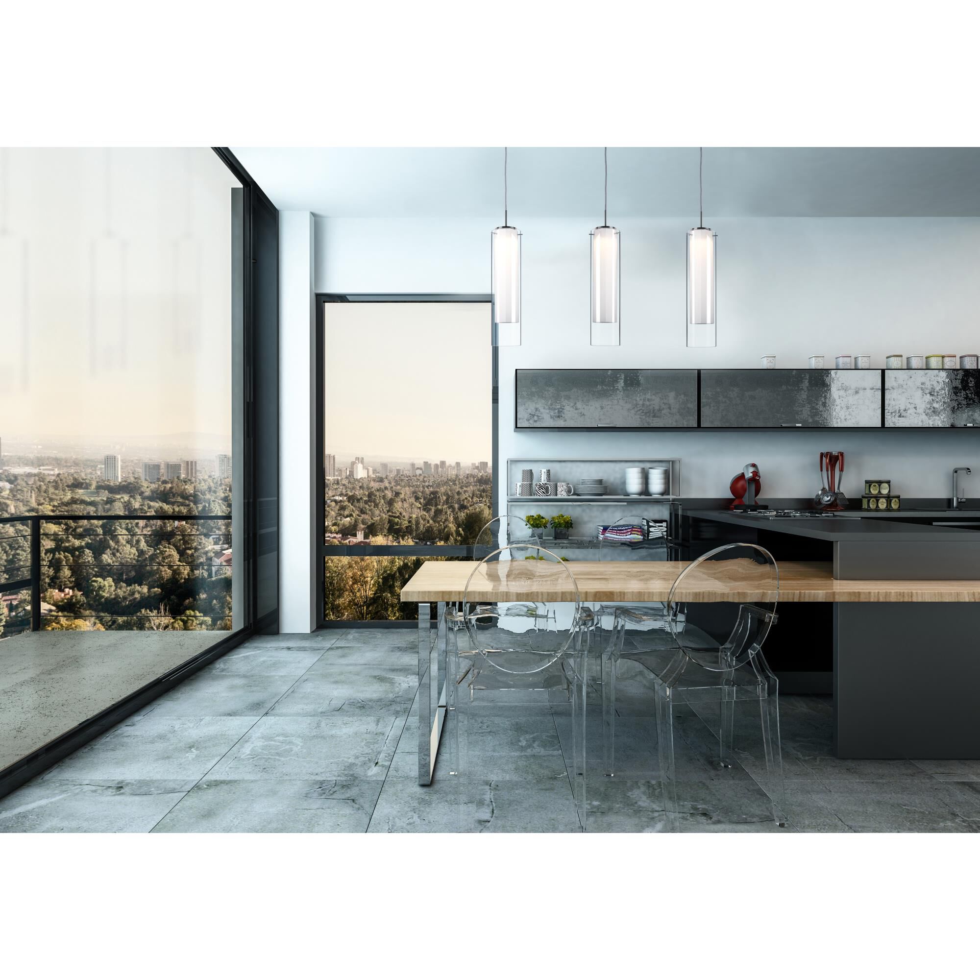 Shown in Brushed Nickel finish and Clear and Diffused glass