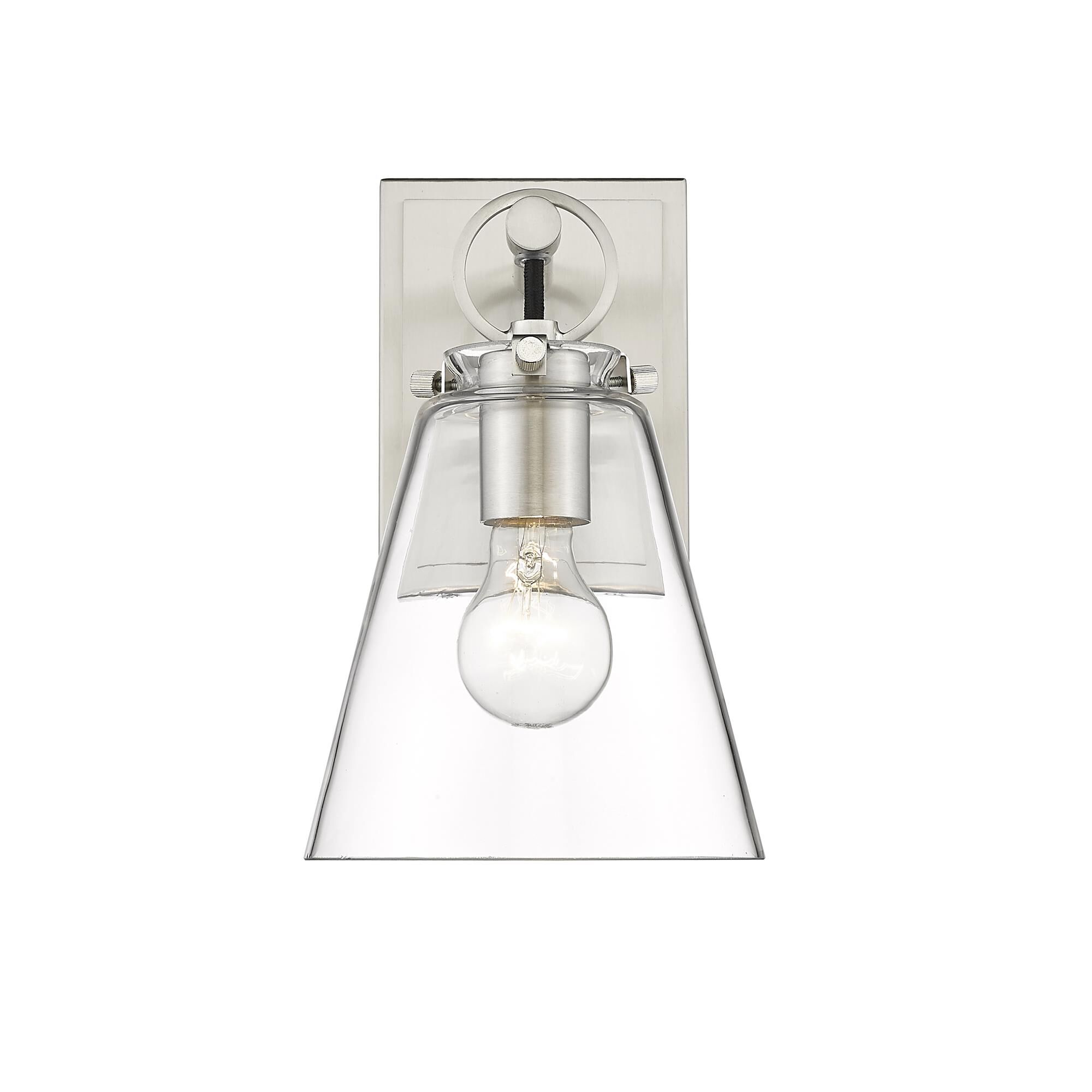 Shown in Brushed Nickel finish and Glass shade