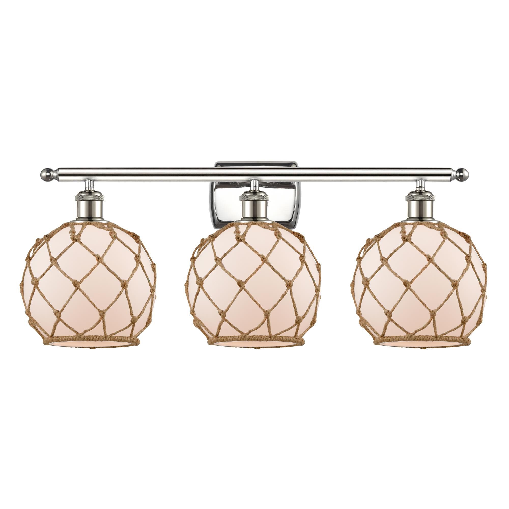 Shown in Polished Nickel finish and Sphere glass and Glass And Rope shade