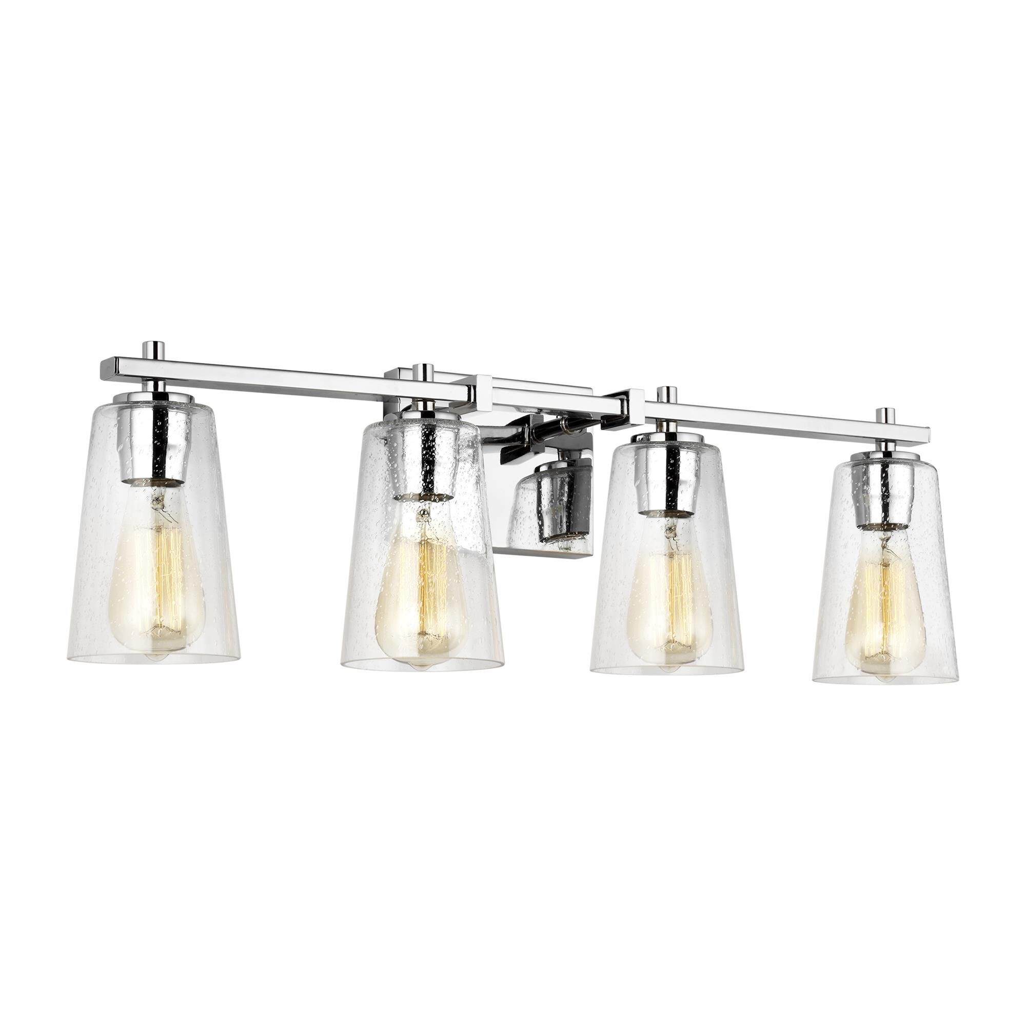 Shown in Chrome finish and Clear Seeded glass