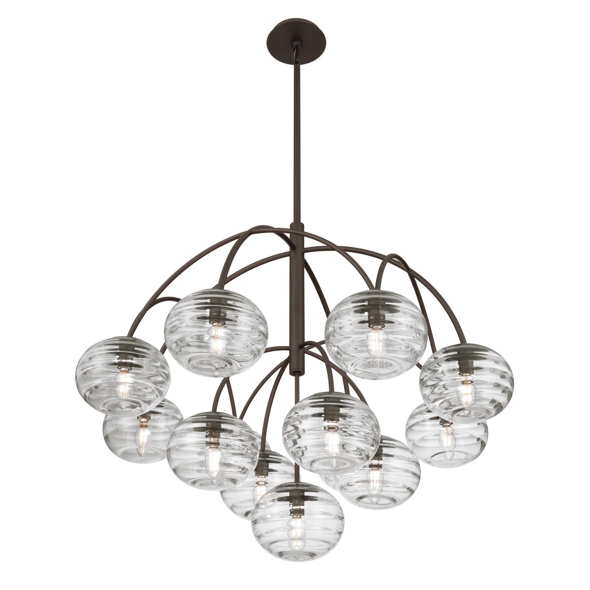 Shown in Dark Bronze finish and Clear Ribbed glass