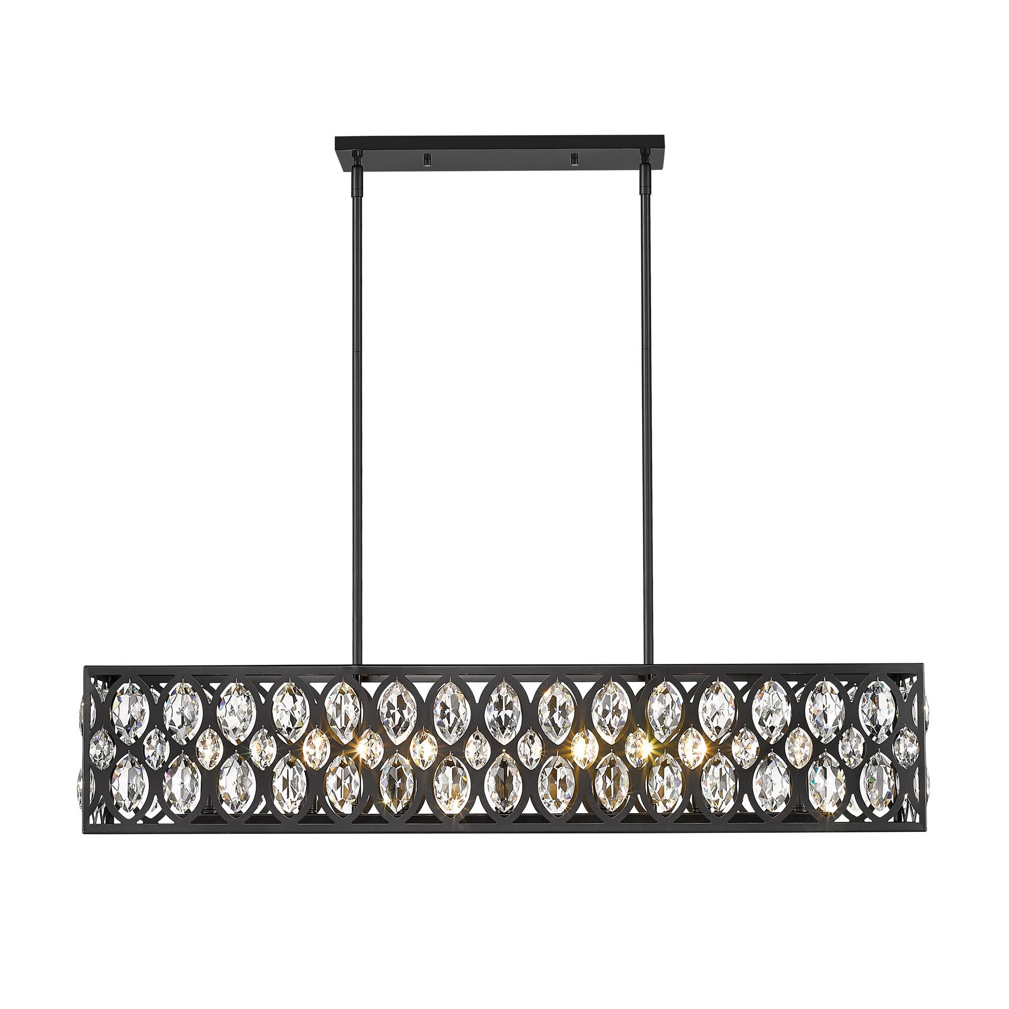 Shown in Matte Black finish and Steel + K9 Crystal glass and Steel + K9 Crystal shade