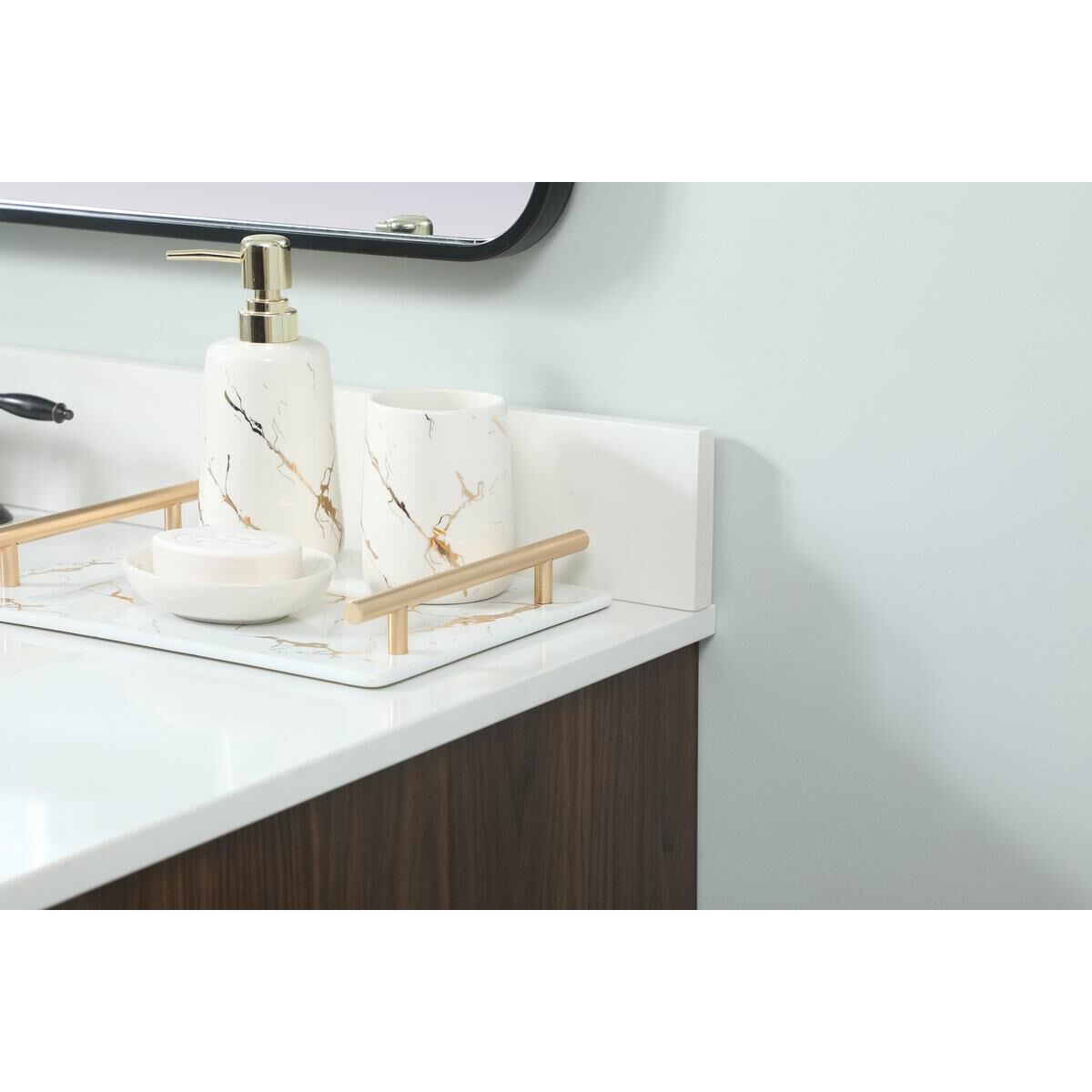 Shown in Walnut finish and Backsplash accent