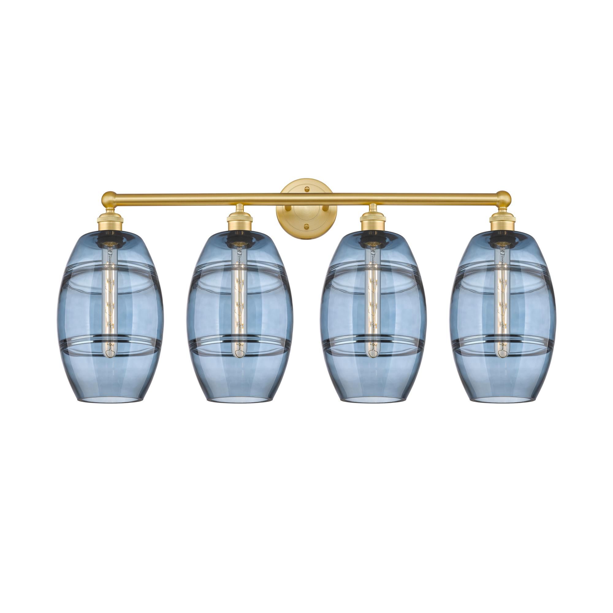 Shown in Satin Gold finish and Princess Blue glass