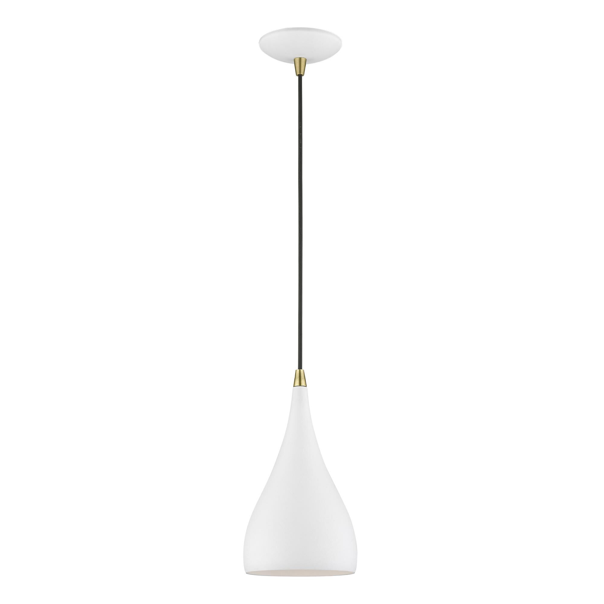 Shown in Textured White with Antique Brass Accents finish and Textured White Aluminum shade