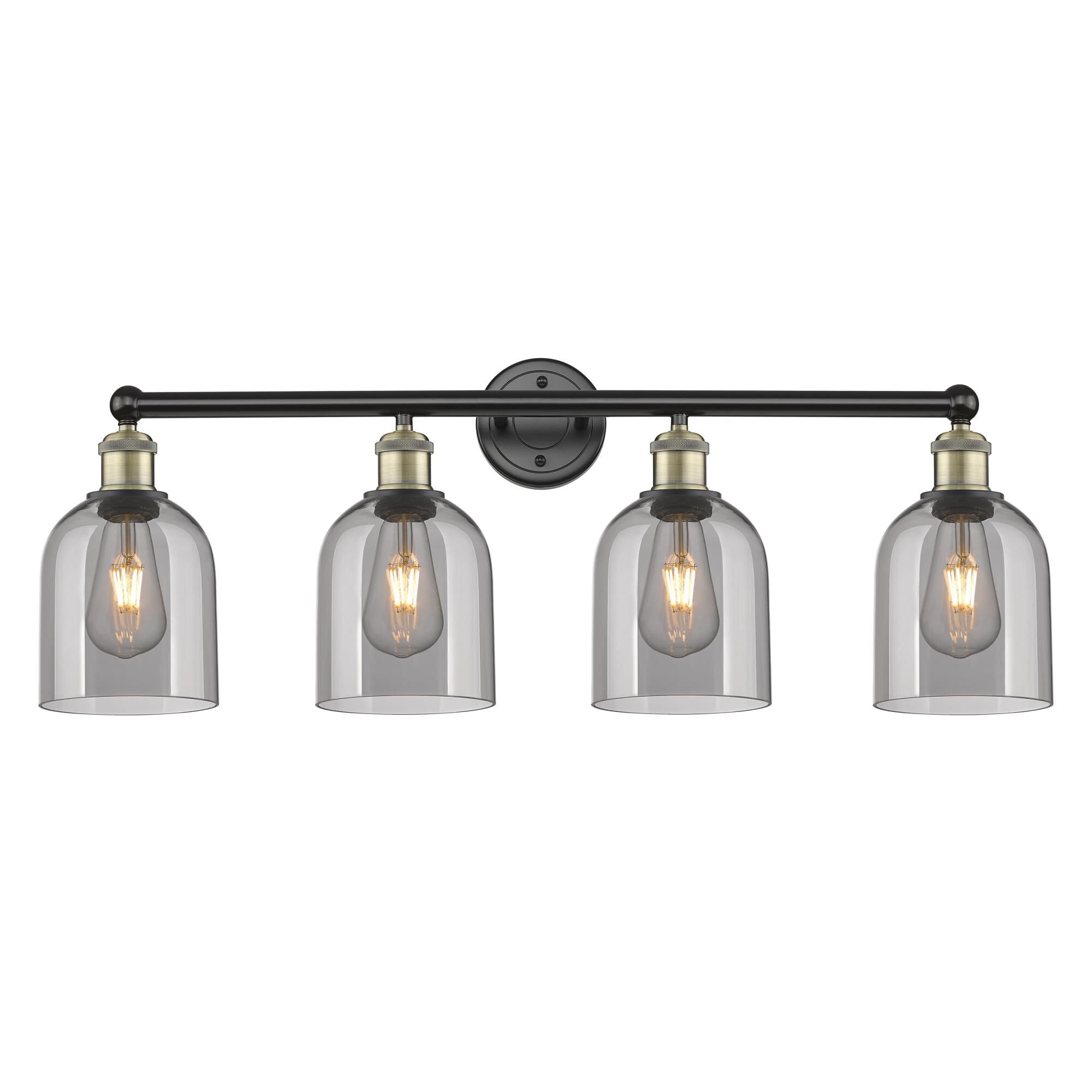 Shown in Black Antique Brass finish and Light Smoke glass