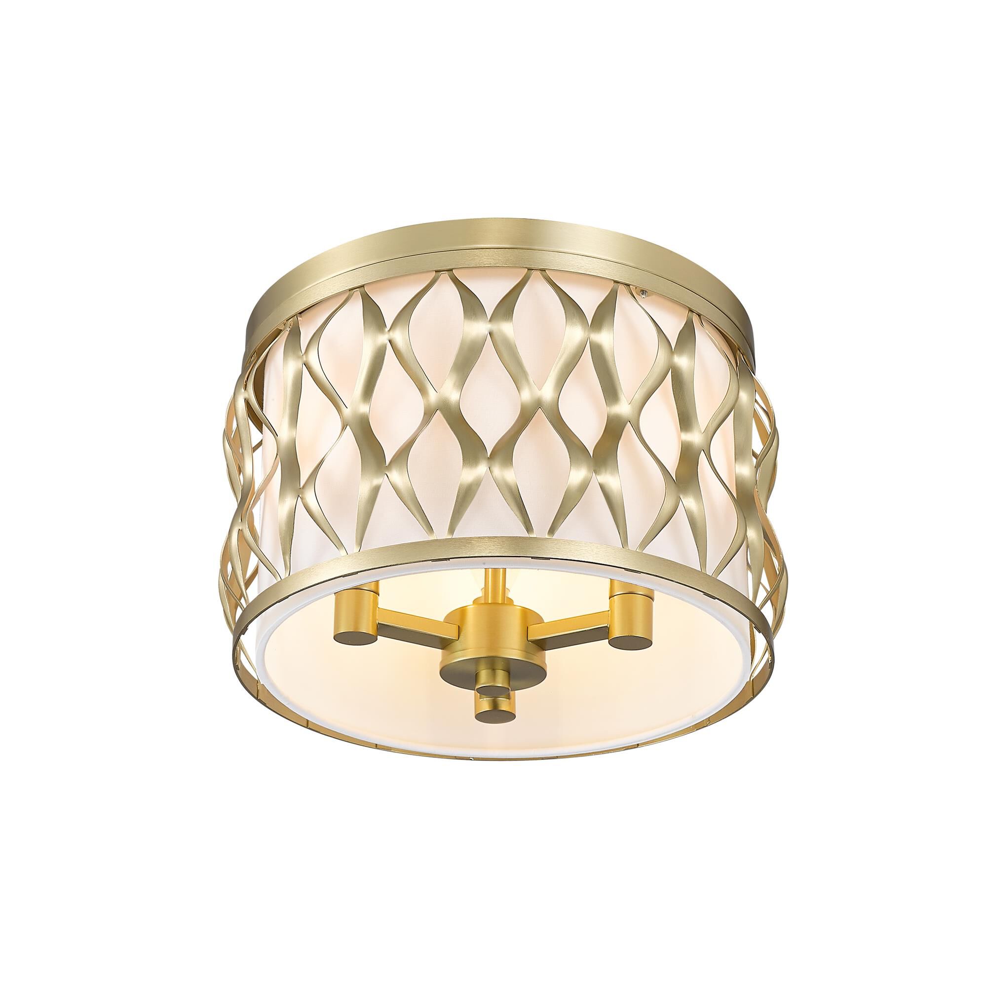 Shown in Modern Gold finish and White glass and White shade