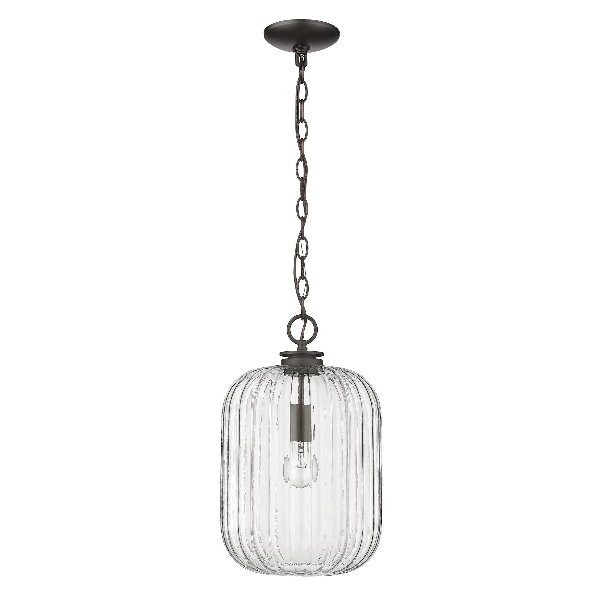 Shown in Oil Rubbed Bronze finish and Clear Reeded Glass shade