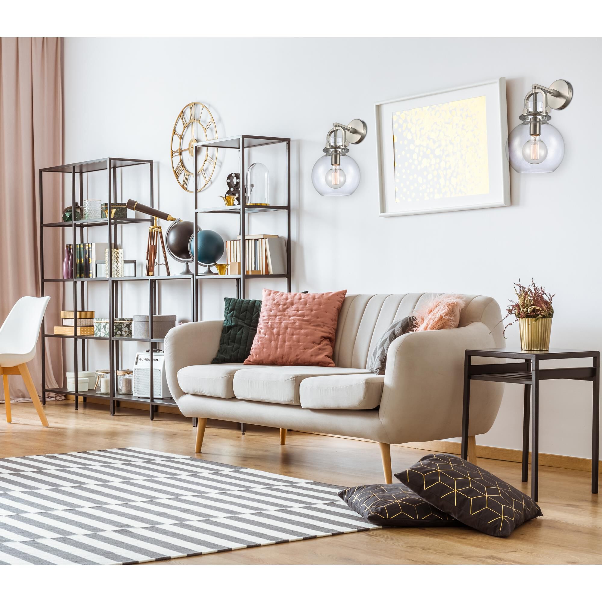 Shown in Satin Nickel finish and Clear glass