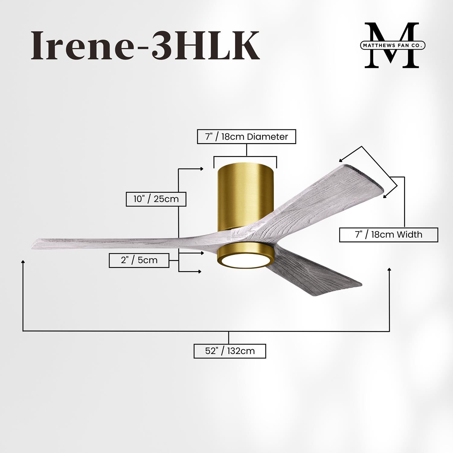 Irene 52 Inch Flush Mount Fan with Light Kit by Matthews Fan Company