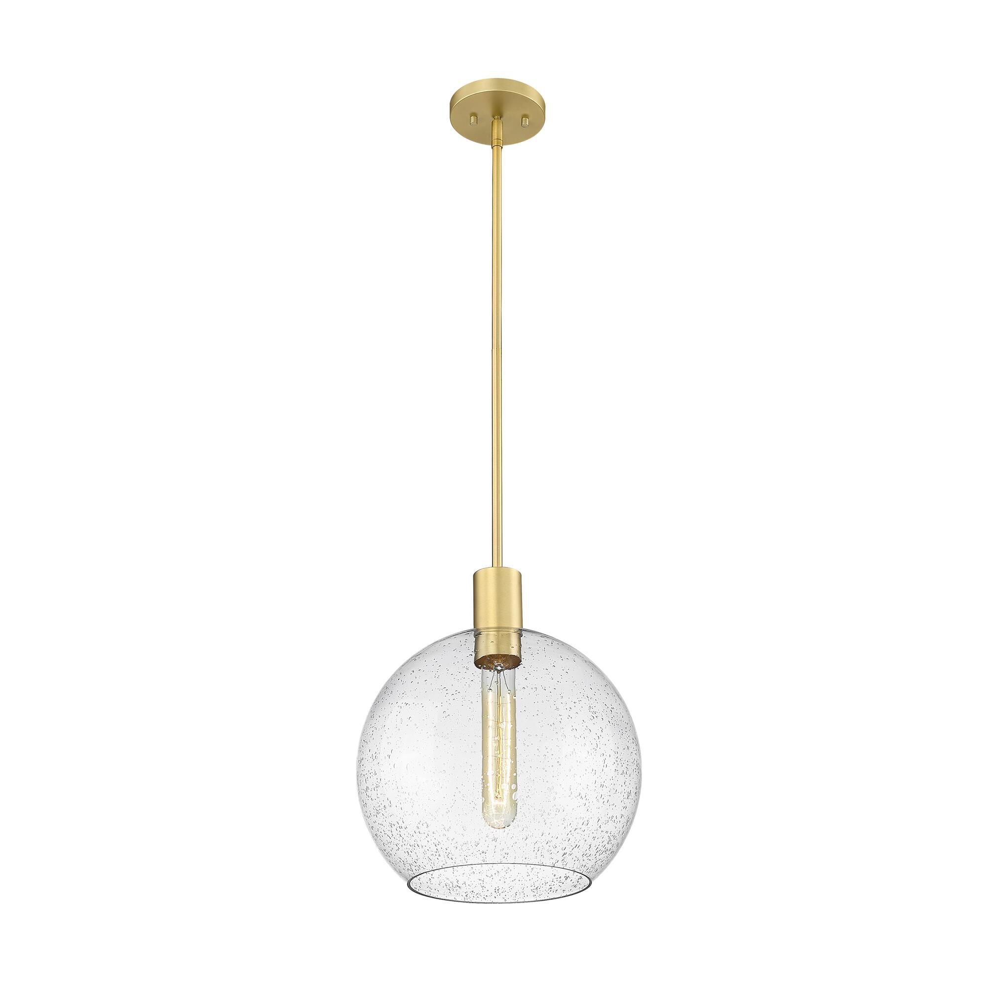 Shown in Olde Brass finish and Clear Seedy glass