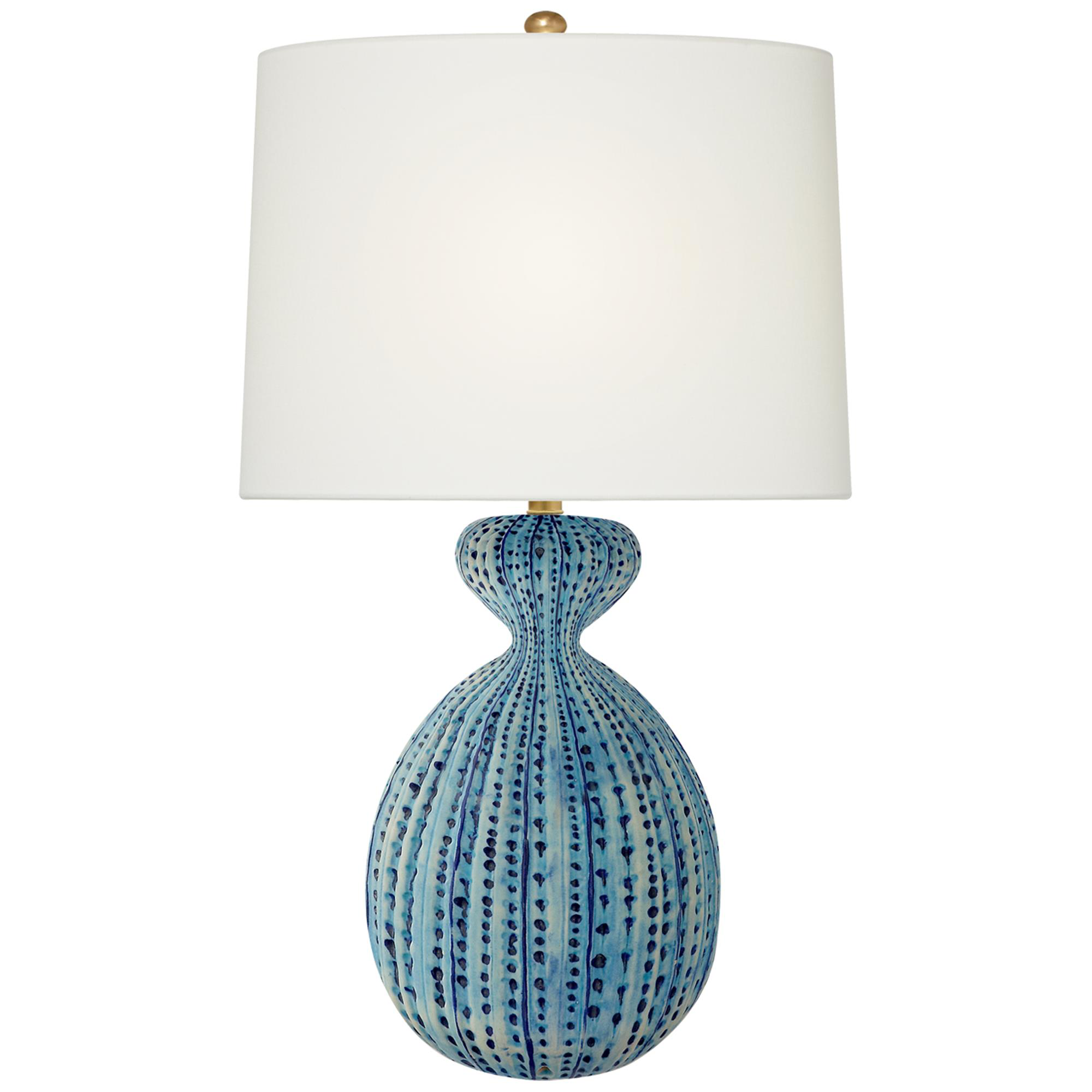 Shown in Pebbled Aquamarine finish and Linen shade