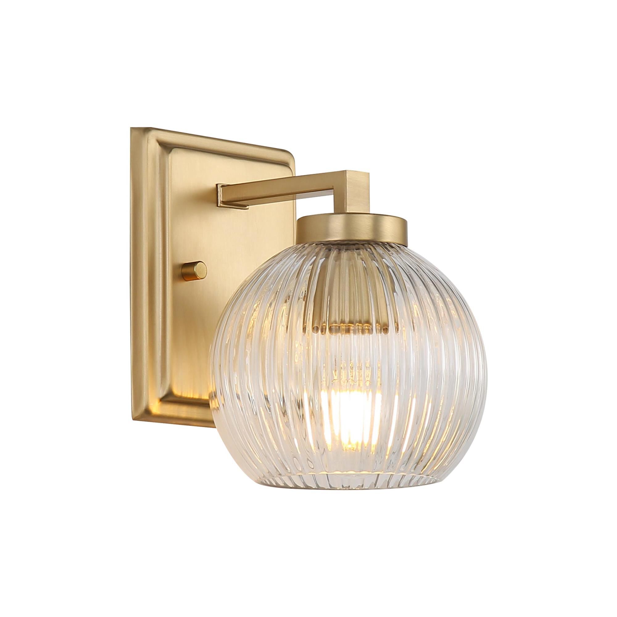 Shown in Brushed Champagne Bronze finish and Ribbed Clear Glass shade