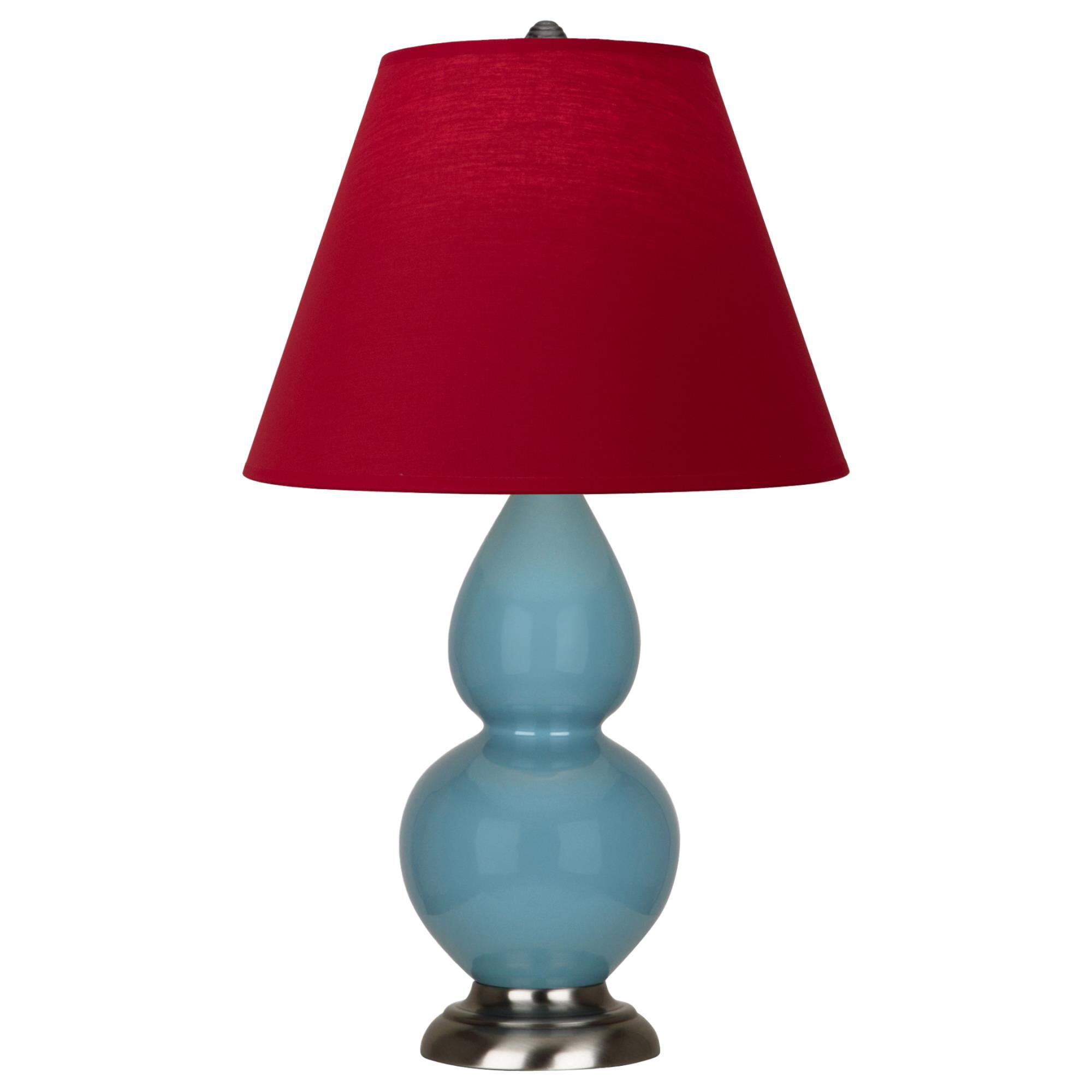 Shown in Steel Blue finish and Rose Red with Ink Black Lining shade and Antique Silver accent