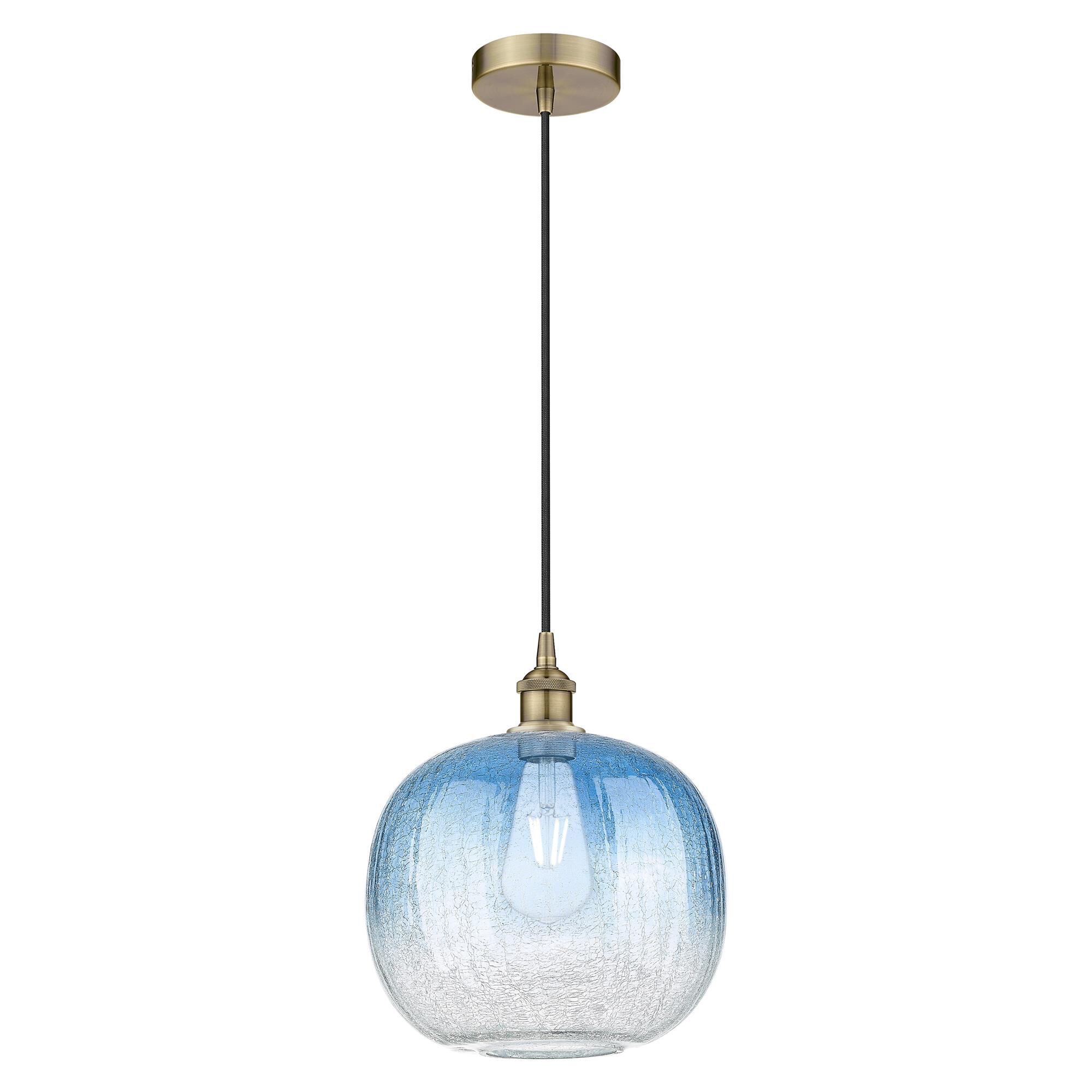 Shown in Antique Brass finish and Sapphire Blue glass