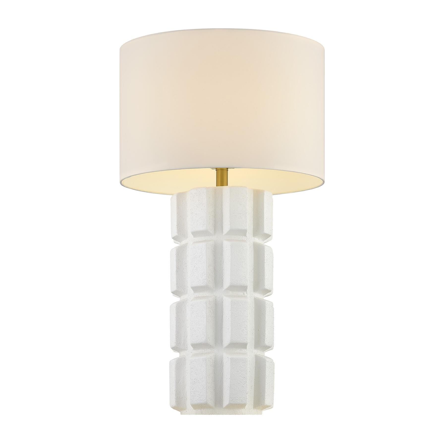 Shown in Warm Brass finish and White Fabric shade
