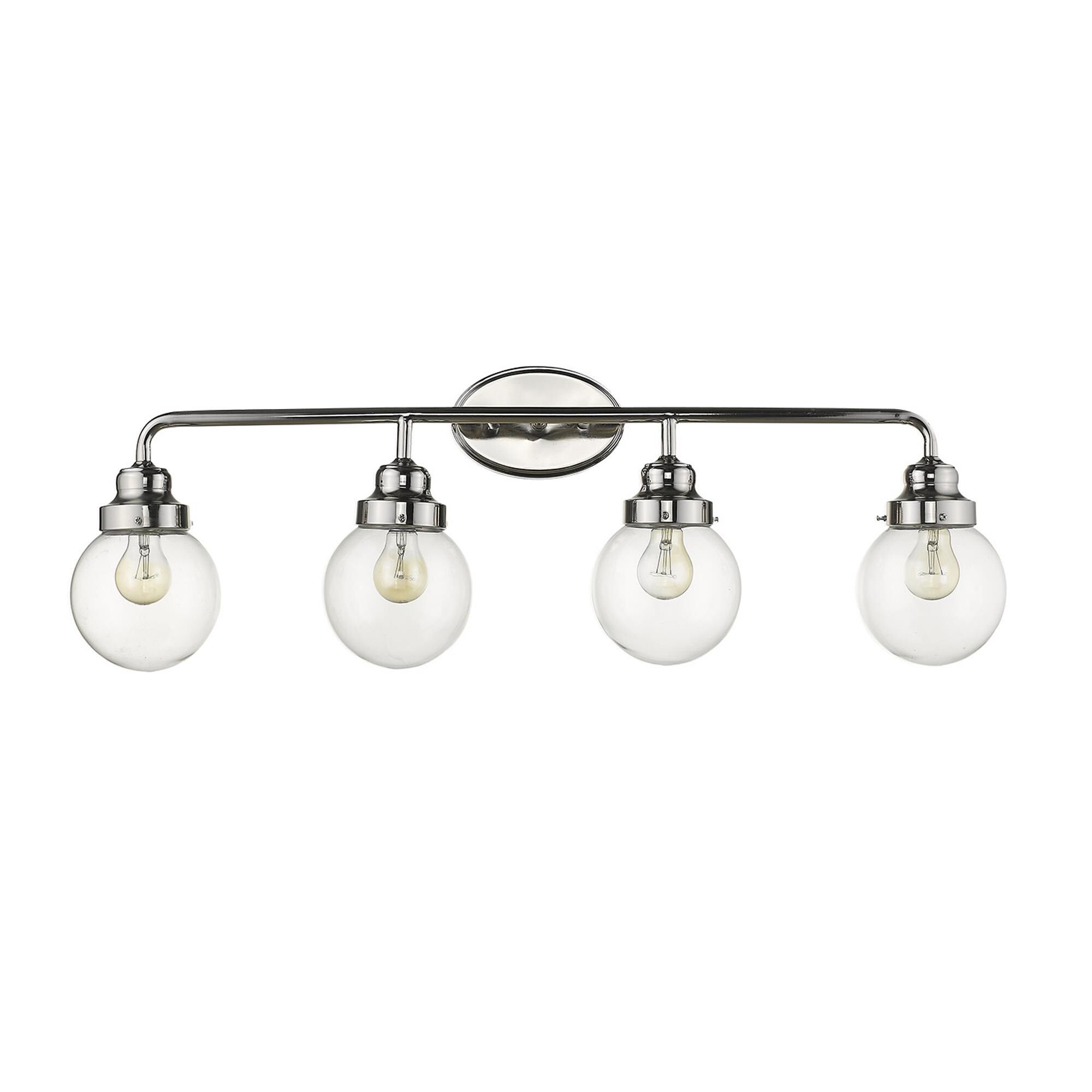 Shown in Polished Nickel finish and Clear glass and Clear, Glass Globes shade