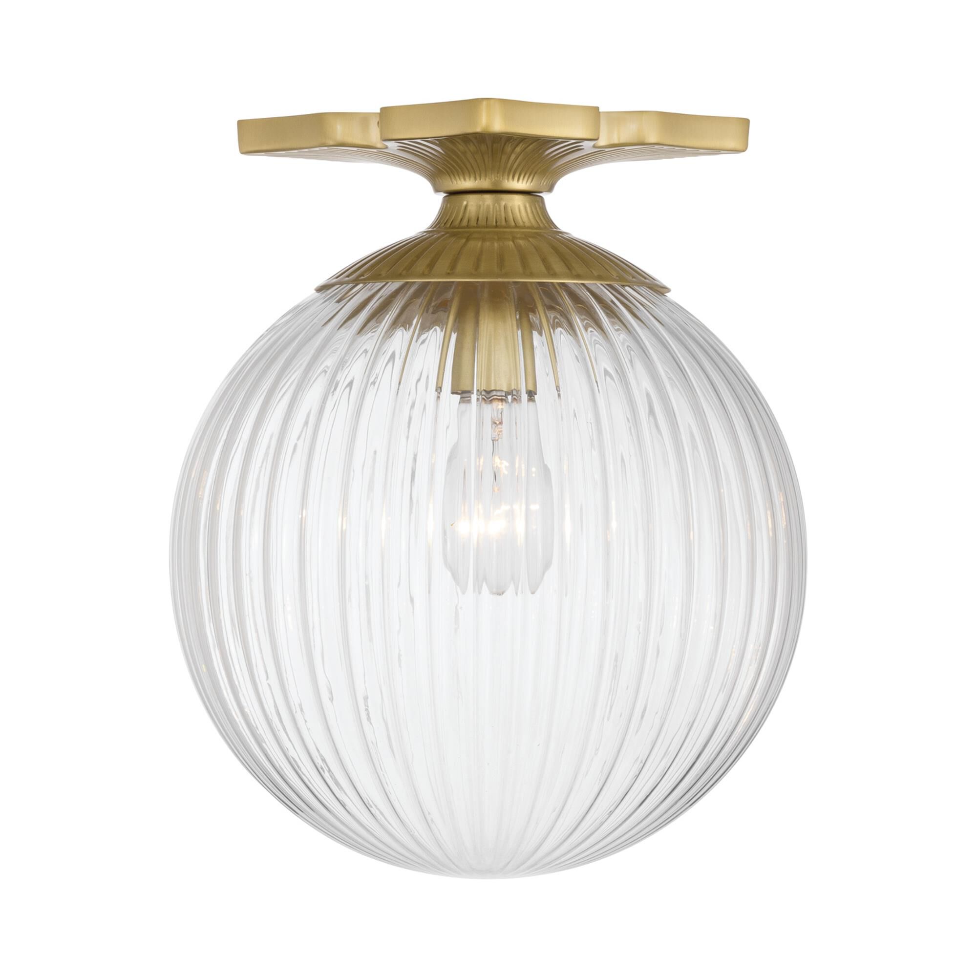 Shown in Aged Brass finish and Ribbed glass and Ribbed Glass shade