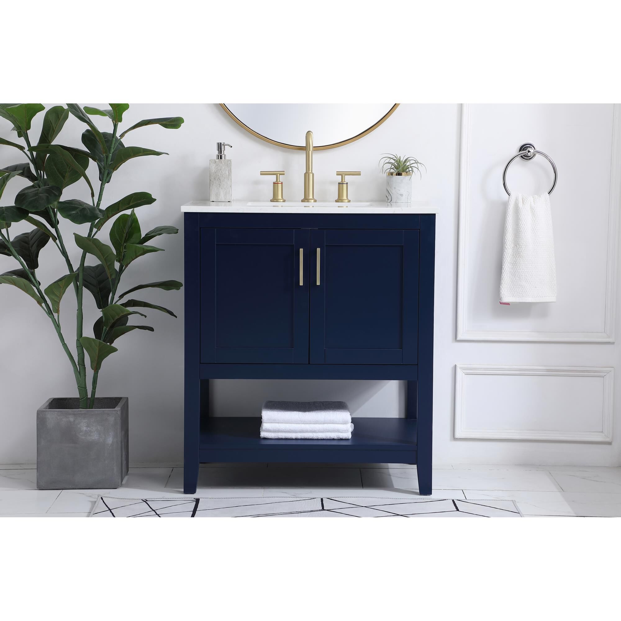 Shown in Blue And Gold With Calacatta Quartz finish