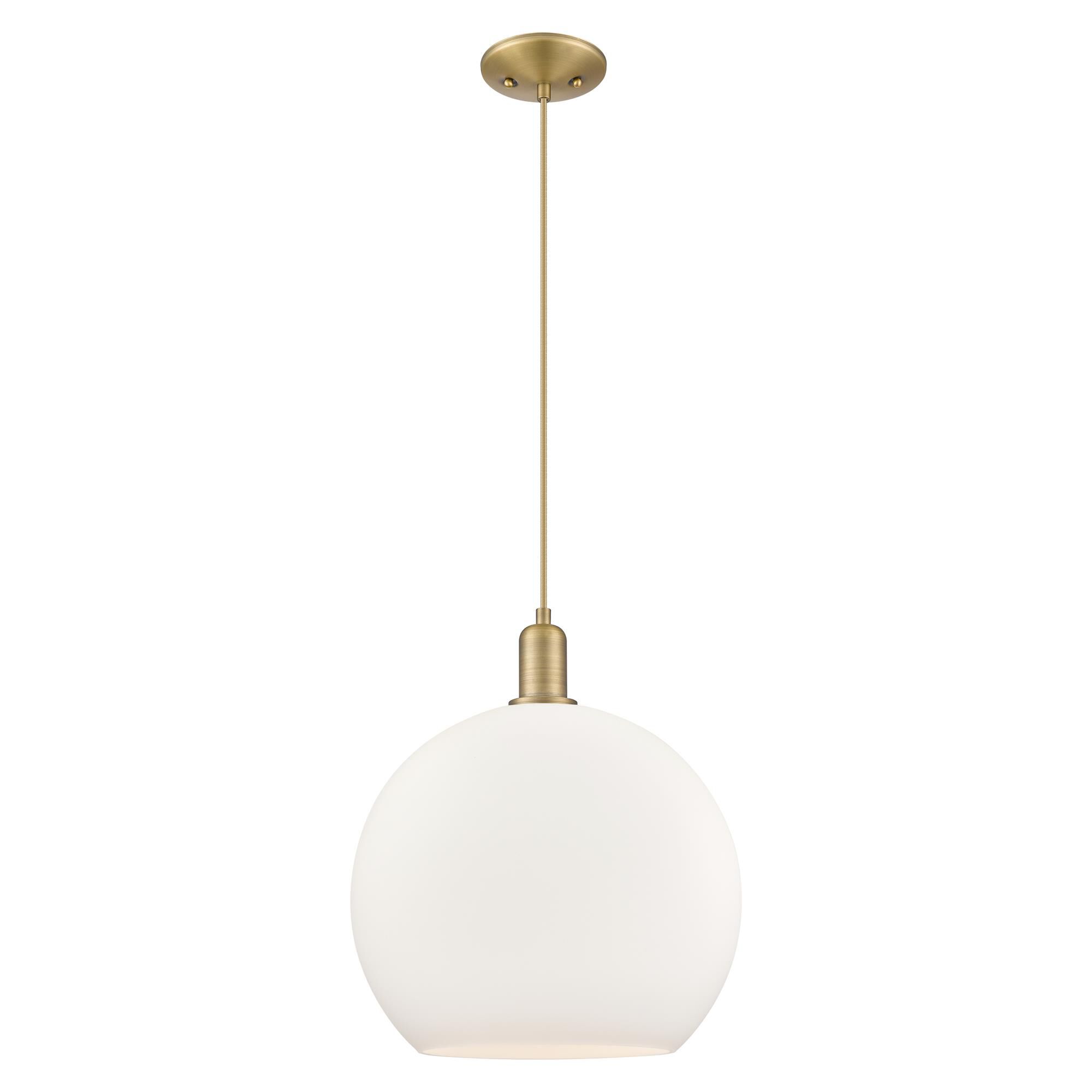 Shown in Brushed Brass finish and Matte White glass